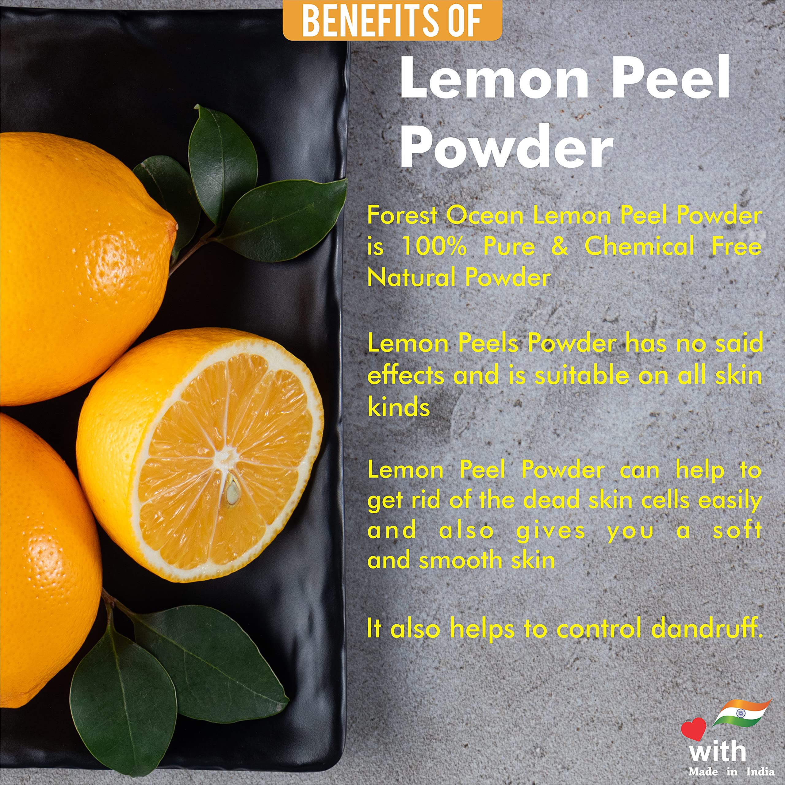 Organic Lemon Peel Powder for Face & Skin Care - 100g | Natural Exfoliant, Brightening & Anti-Aging | DIY Face Masks, Scrubs & Beauty Recipes