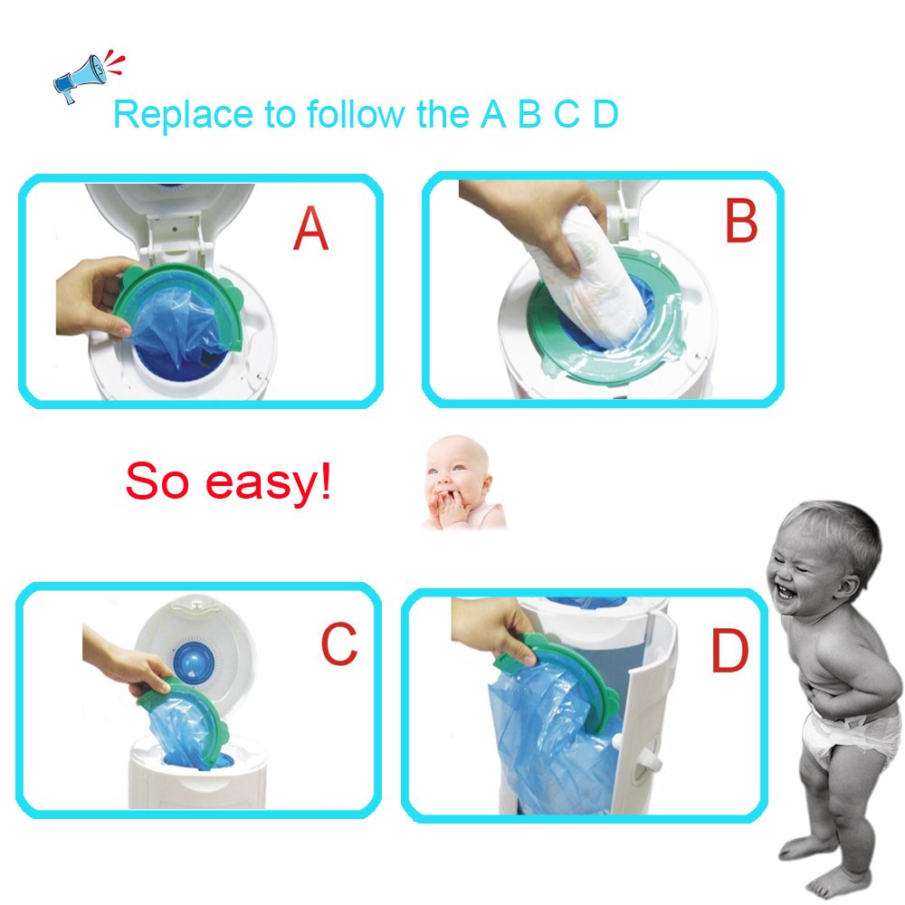 **1050 Count Baby Diaper Refill Bags – Toss-Free Blue Bags with Green Ring, Snap Seal Disposal for Easy Diaper Changes | Perfect for Travel, Daycare & Home Use**