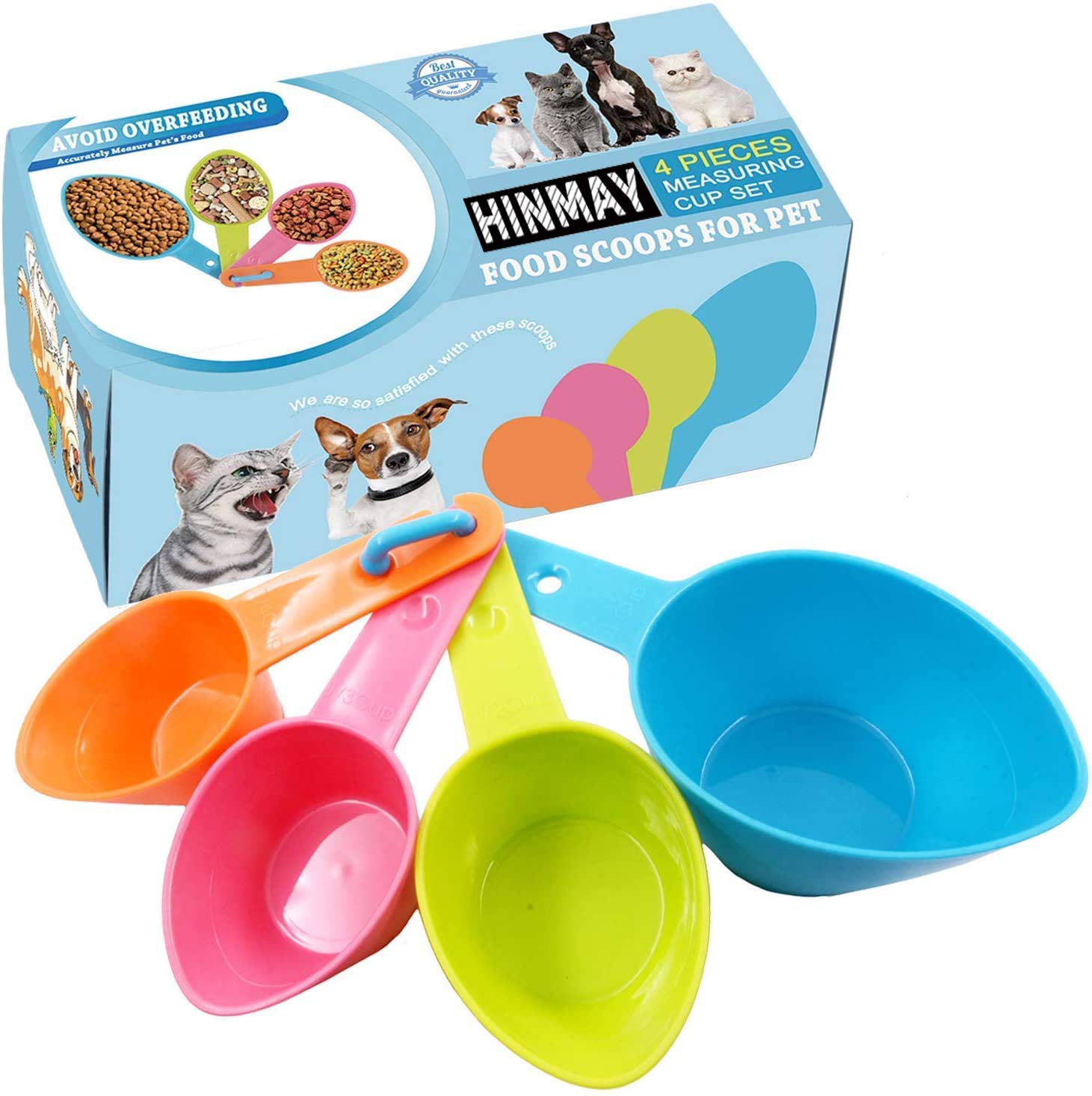 Premium HINMAY Pet Food Scoops - Plastic Measuring Cups Set for Dog, Cat & Bird Food (Assorted Colors) - Perfect for Portion Control & Easy Feeding at Home or Travel