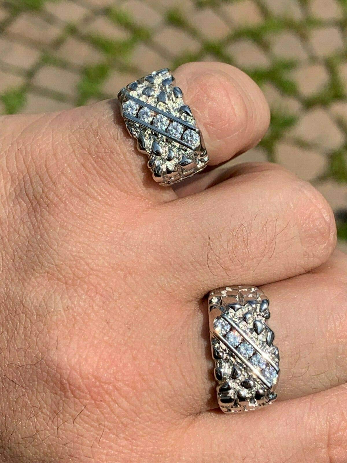 925 Sterling Silver Men's Iced Nugget Ring - Pinky or Ring Finger - Size 7-13 - Durable & Hypoallergenic - Perfect for Gifts, Weddings & Everyday Wear