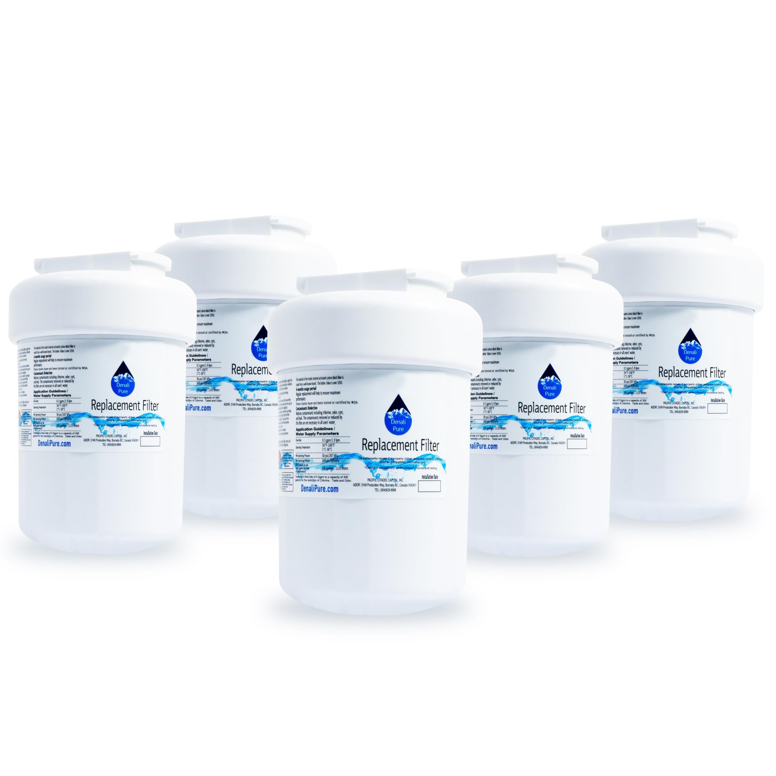 5-Pack GE MWF/MWFP Refrigerator Water Filter Replacement Cartridges - Compatible with General Electric DSHS6VGBBCSS, MWF, MWFP Models | Clean & Fresh Drinking Water for Home, Office & RV Use