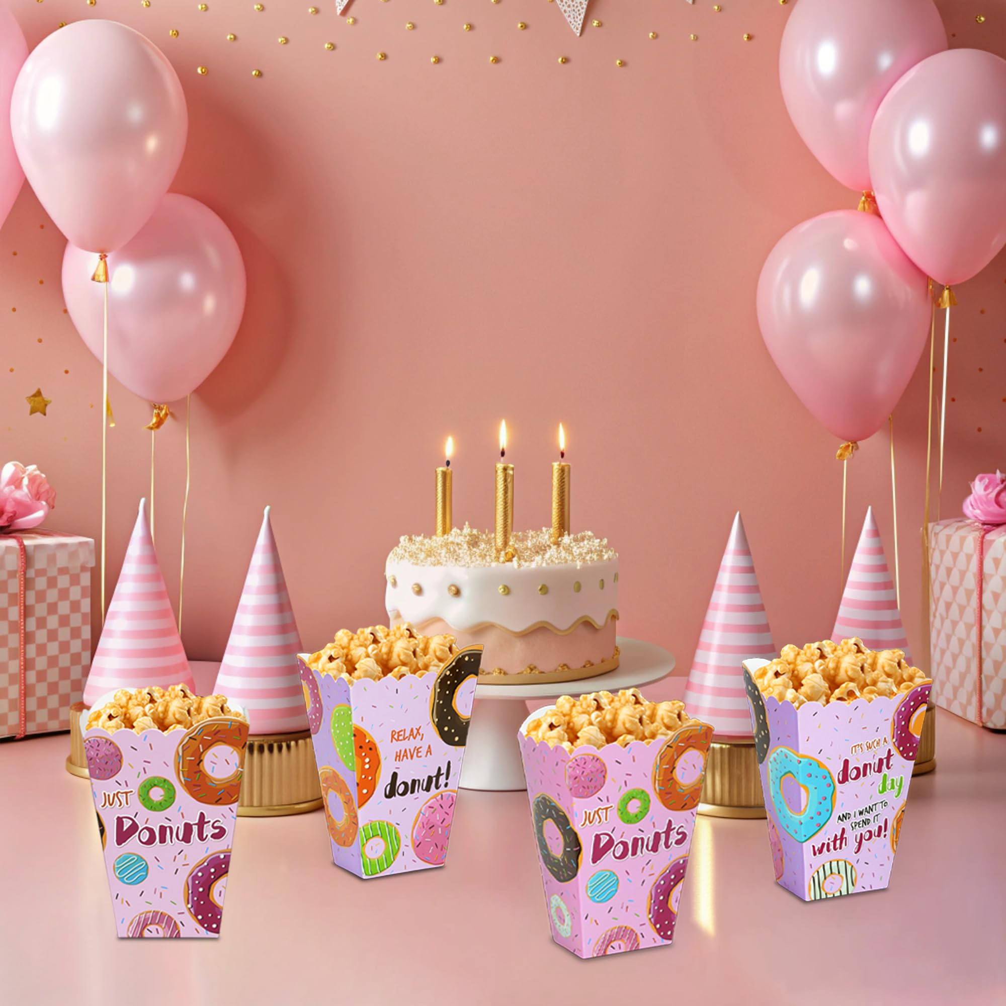 20-Pack Donut Popcorn Boxes for Birthday Parties - Themed Dessert Gift Boxes for Donut Lover Celebrations - Perfect for Birthday Favors, Movie Nights & Sweet Treat Displays