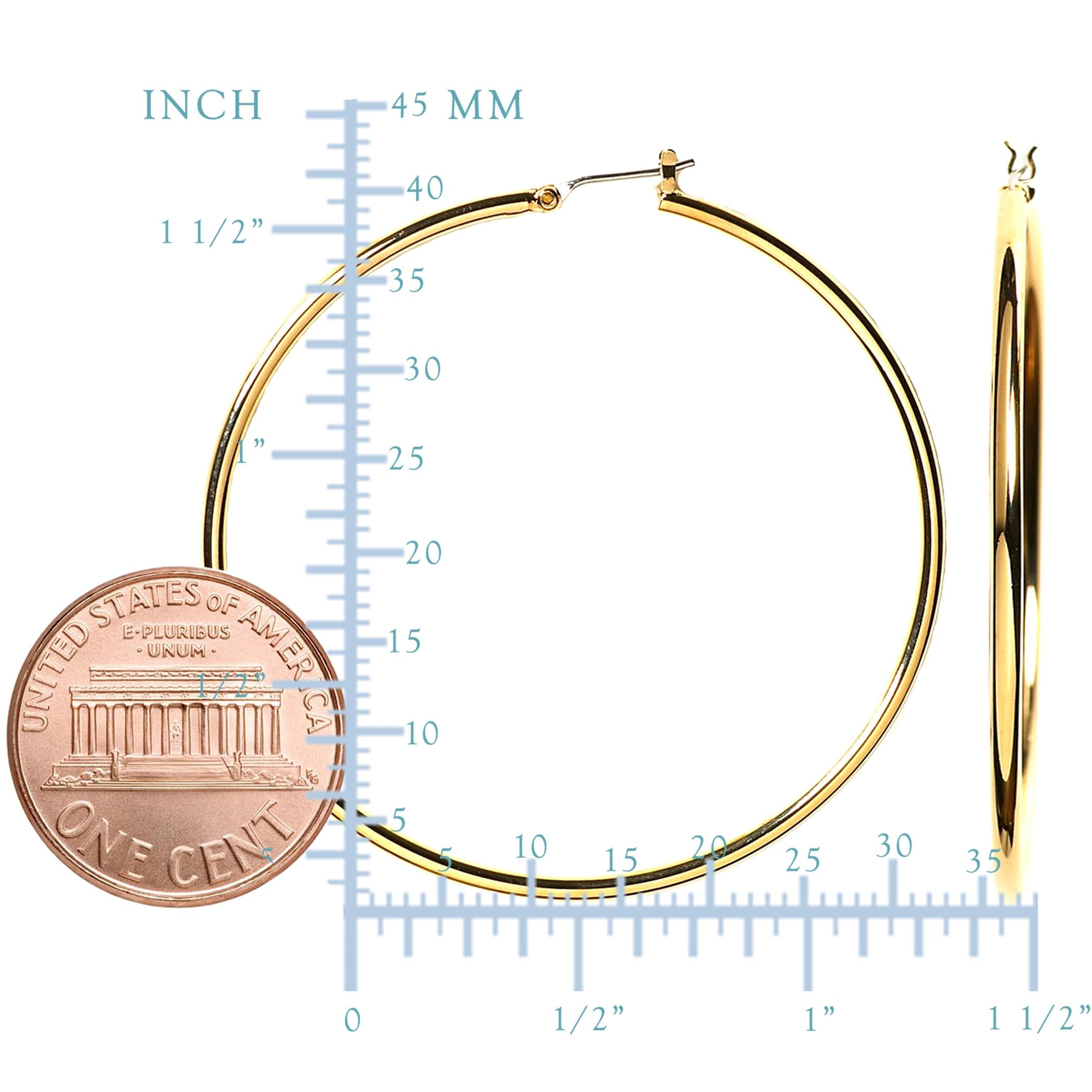 10K Yellow Gold 1.5mm Shiny Round Tube Hoop Earrings for Women - Classic Dainty Everyday Jewelry for Work, Date Night & Special Occasions