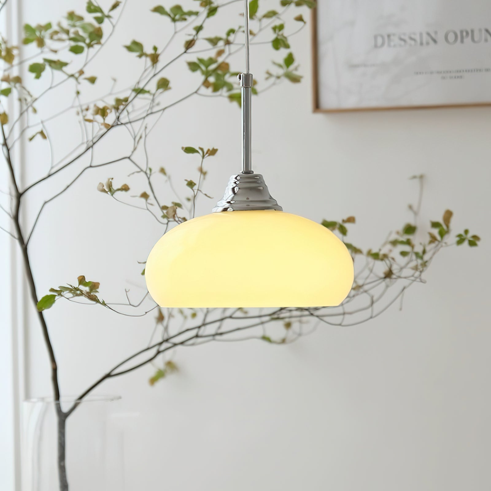 Modern Cream Glass Pendant Light - Elegant Hanging Chandelier for Kitchen Island, Dining Room & Bedroom Lighting - Dimmable LED Ceiling Fixture with Frosted Shade