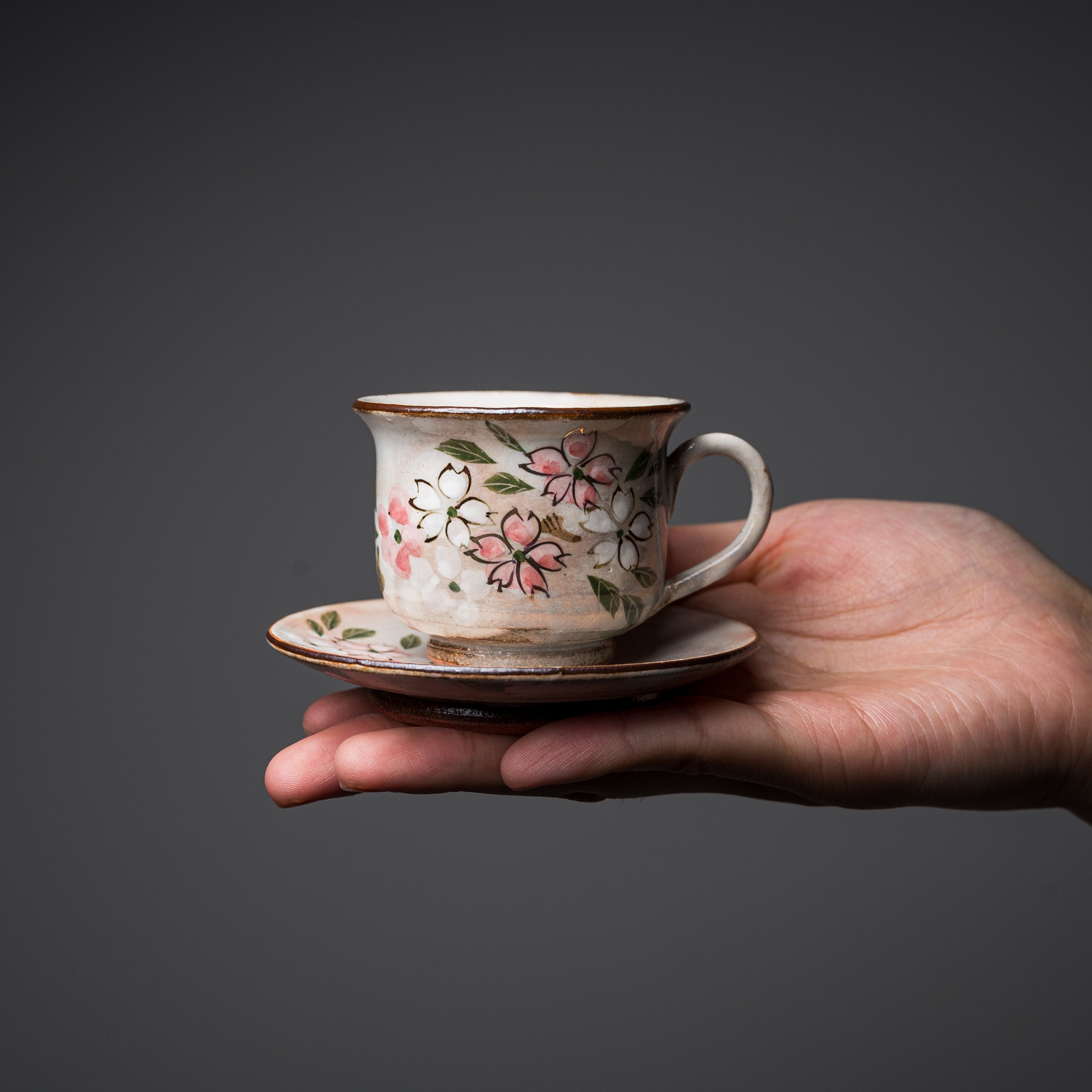 Handmade Kyoto Kiyomizu Ware Mini Espresso Cup Set - Cherry Blossom Design - Authentic Japanese Ceramic Tea & Coffee Cups for Home, Cafe, or Gift Giving