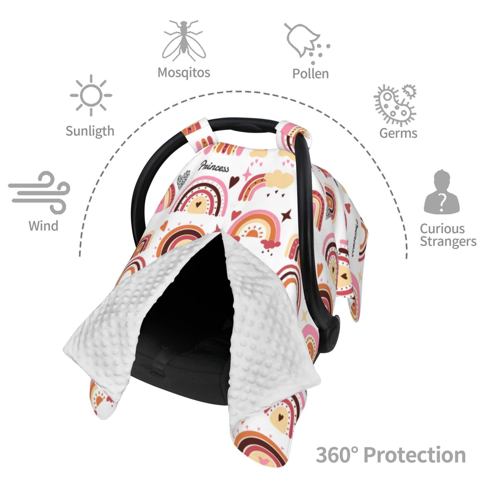 TOMASIAN Personalized Rainbow Baby Car Seat Canopy - Custom Name, Minky Nursing Blanket & Stroller Cover for Girls & Newborns (27.5x39in) - Perfect for Breastfeeding, Travel & Outdoor Protection