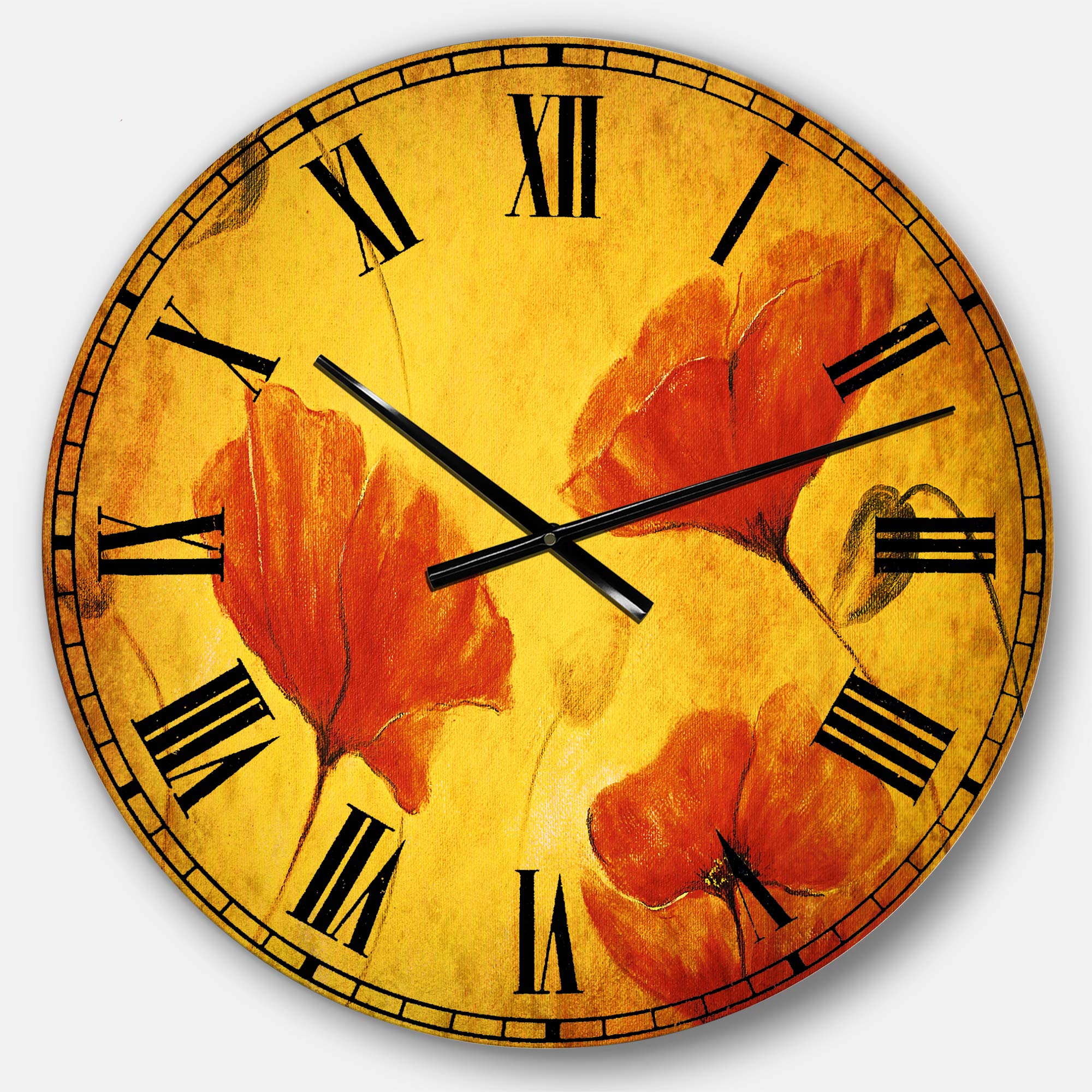 Designart Red Poppy Flower Wall Clock - Traditional Round Metal Wall Art for Home Decor | Perfect for Living Room, Bedroom & Office Decoration | Vintage Style Wall Clock for Farmhouse, Boho & Modern Interiors