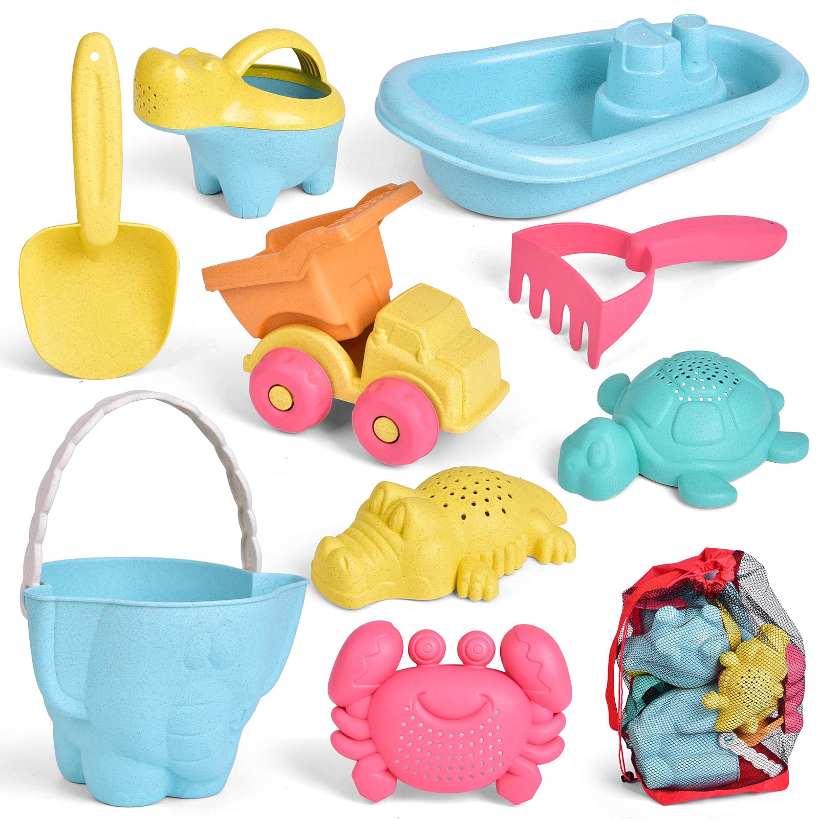9-Piece Beach Sand Toys Set for Kids - Bucket, Watering Can, Truck, Animal Molds & Mesh Bag | Outdoor Sandbox, Snow & Bath Play | Perfect Birthday Gift for Boys & Girls | Fun Summer & Winter Activity Toys