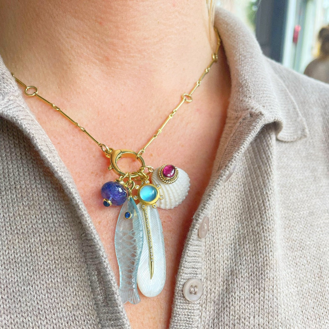 14K Gold Aquamarine & Sapphire Fish Pendant Necklace - Elegant Jewelry for Women, Perfect Gift for Birthday, Anniversary & Special Occasions