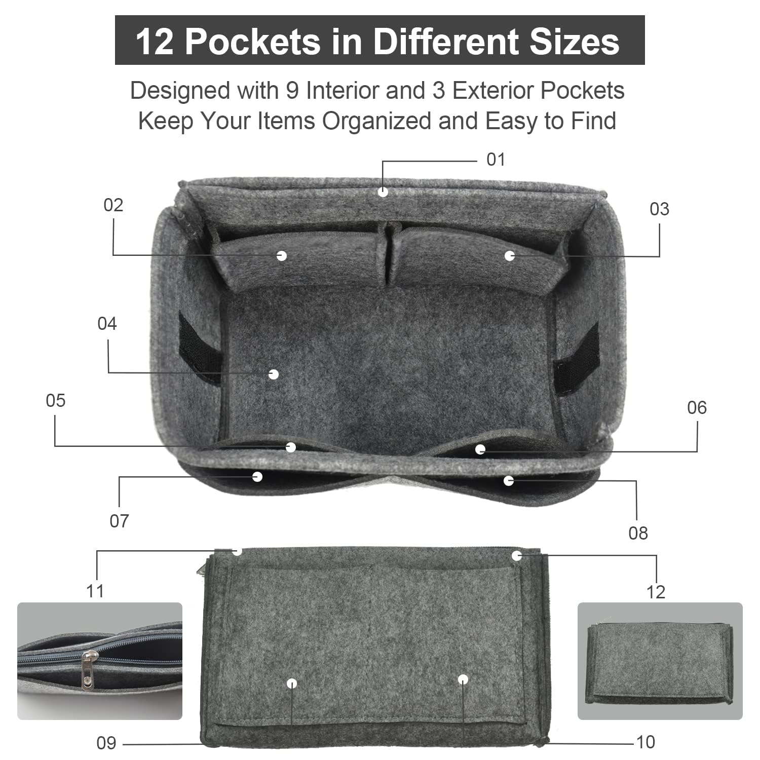 OMYSTYLE Felt Purse Organizer Insert - 5 Sizes Handbag Dividers for Longchamp, Neverfull, Speedy & More | Tote Bag Organizer for Women | Perfect for Travel, Work & Daily Use