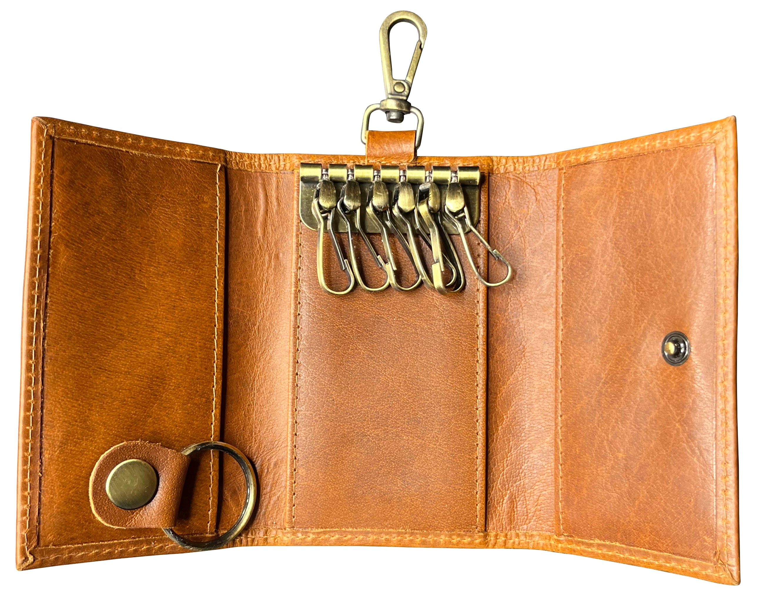 Genuine Leather Key Holder - Smart Fob Car Key Loop with Slim Keychain for Men & Women (Cognac Brown) - Perfect for Organizing Keys, Car Fobs & Daily Essentials