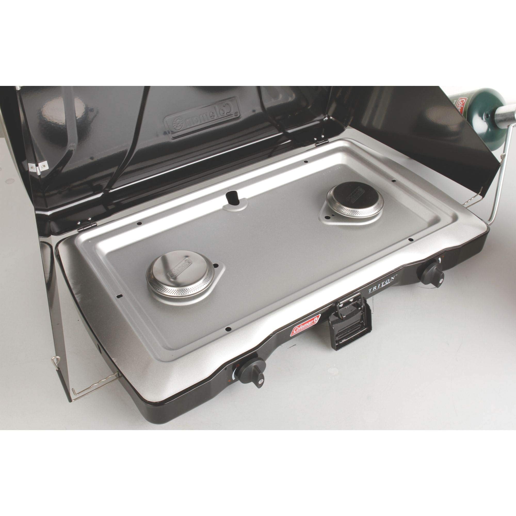 Coleman Triton 2-Burner Propane Camping Stove - Portable Outdoor Grill with Adjustable Flame, Wind Protection & 22,000 BTU for Camping, Tailgating, BBQ, Picnics & Backpacking - Perfect for Family Camping Trips & Outdoor Cooking Adventures
