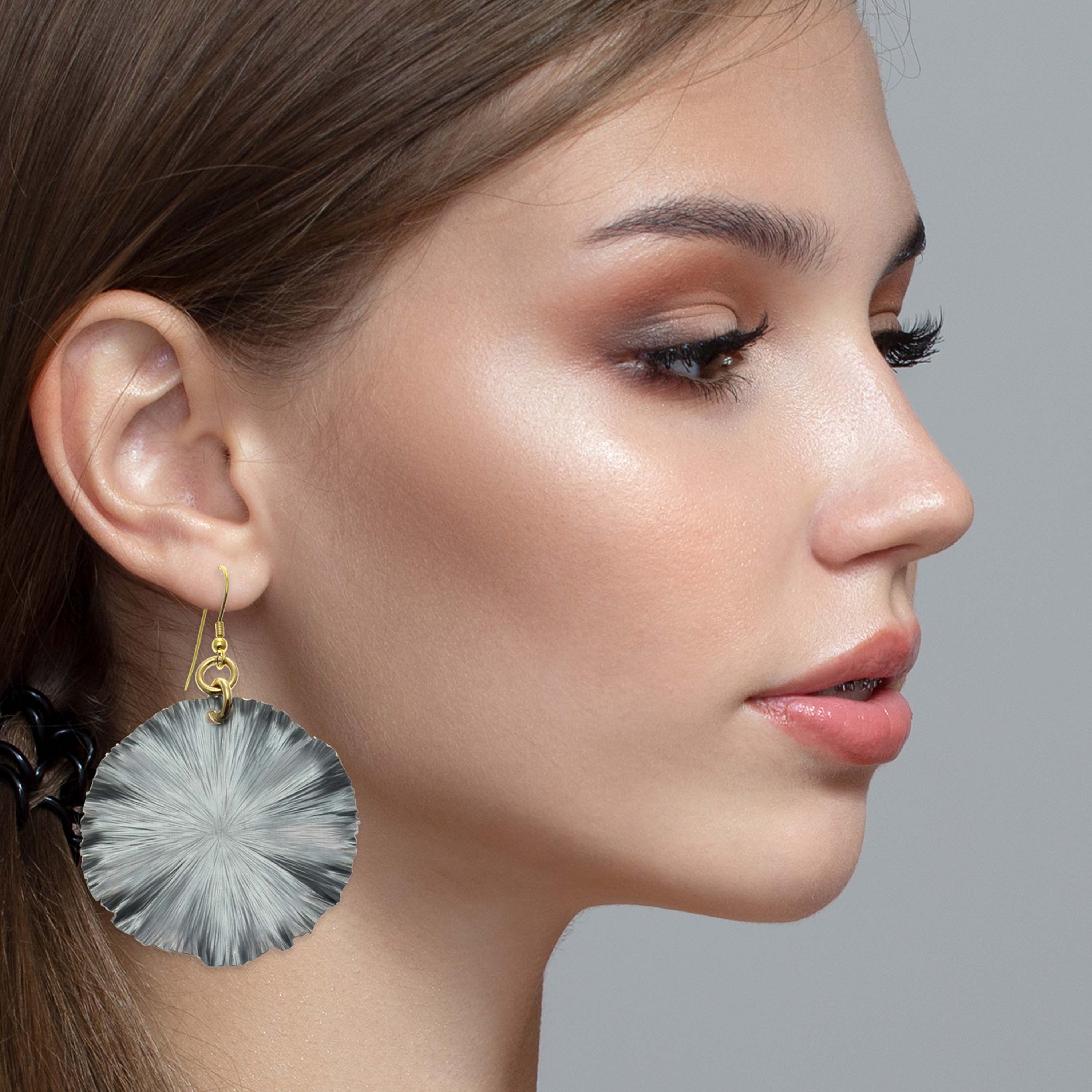 Large Lily Pad Anodized Aluminum Pewter Gray Leaf Earrings - Lightweight Dangle Earrings for Women, Nature-Inspired Jewelry for Everyday Wear & Special Occasions