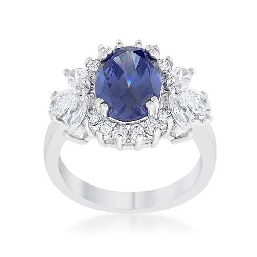 Krizia 4.2 Carat Tanzanite Cubic Zirconia Rhodium Plated Classic Ring for Women - Perfect for Weddings, Anniversaries & Special Occasions