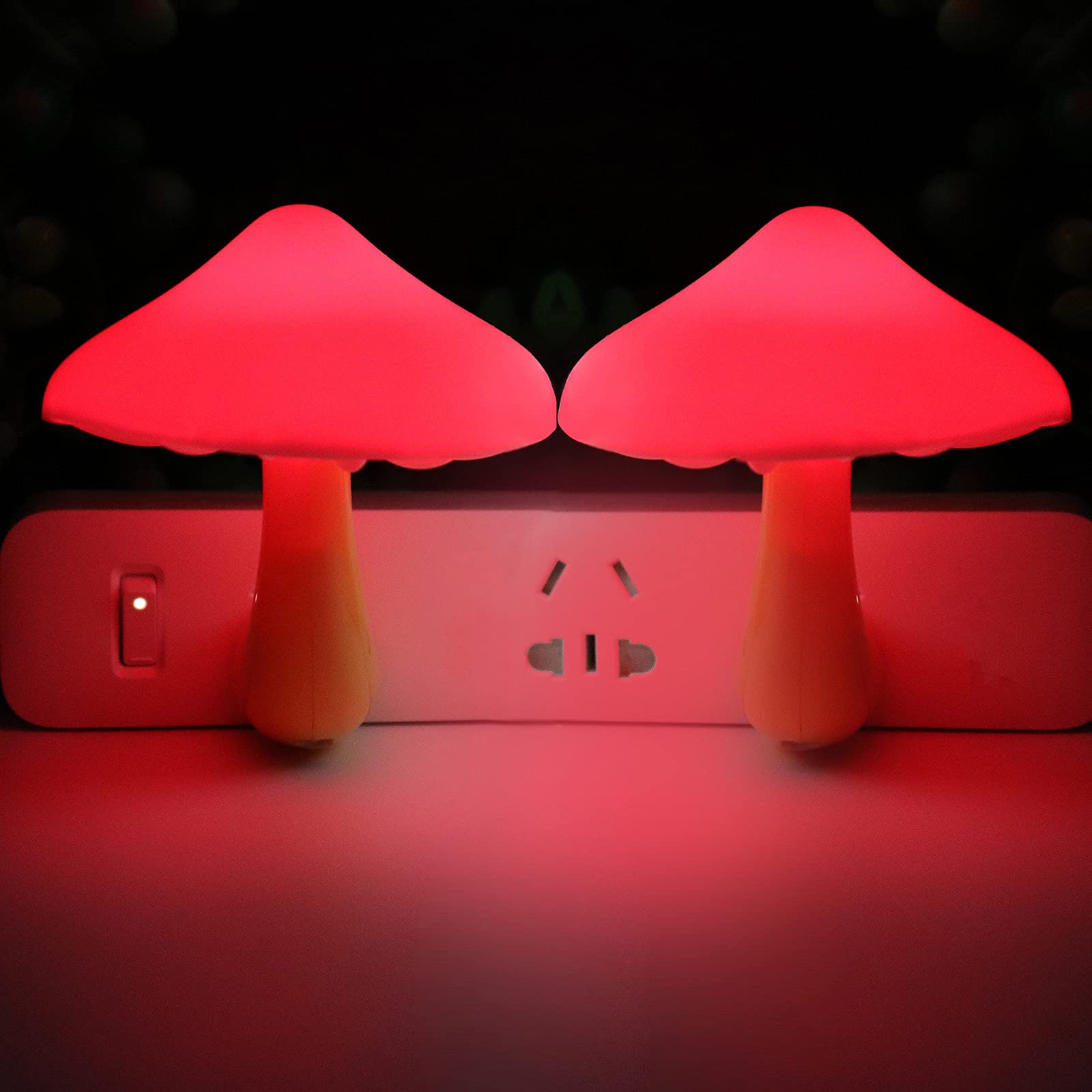 2 Pack LED Night Light Plug in - Mushroom Shaped Wall Lamp for Kids & Adults, Soft Red Glow for Bedroom, Bathroom, Hallway, Stairs - Energy Saving Mini Magic Night Lights (Perfect for Nighttime Safety & Comfort)