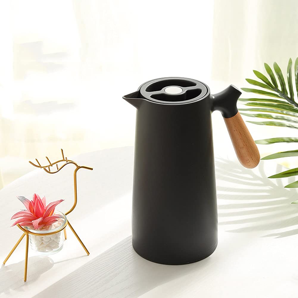 1L Large Capacity Nordic Insulated Thermos Kettle with Glass Liner - Stainless Steel Hot Water Bottle for Home, Office & Travel | Black | Keeps Liquids Hot/Cold for Hours | Perfect for Coffee, Tea & Outdoor Activities