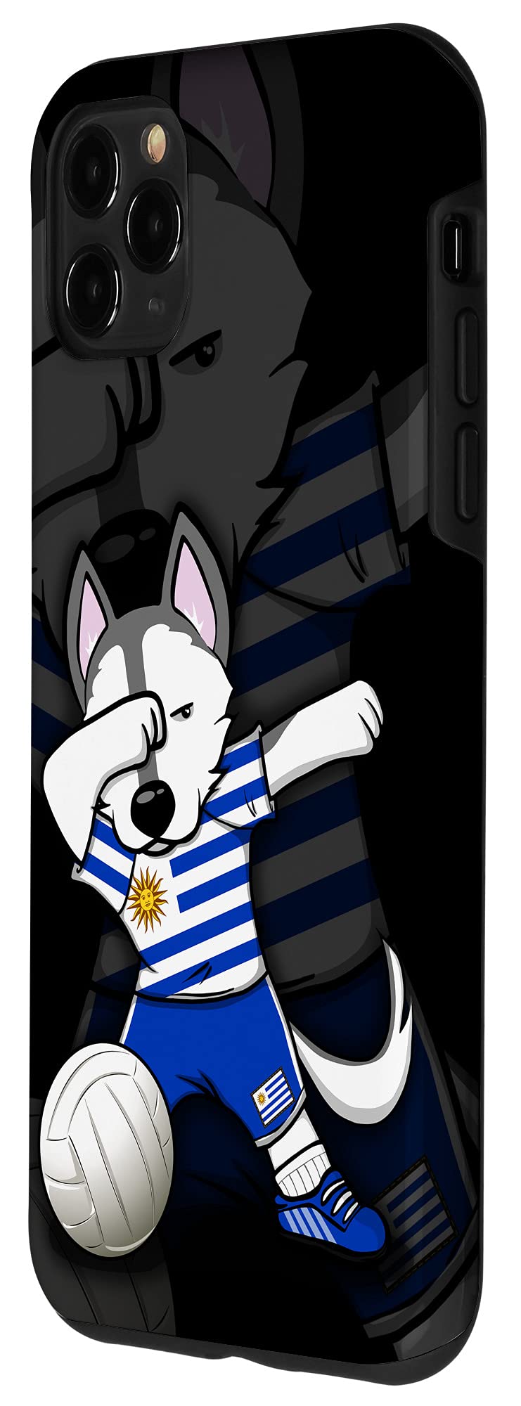 iPhone 11 Pro Max Case with Dabbing Husky & Uruguay Flag Design - Perfect for Volleyball Fans and Uruguayan Pride | Protective Phone Cover for Sports Enthusiasts