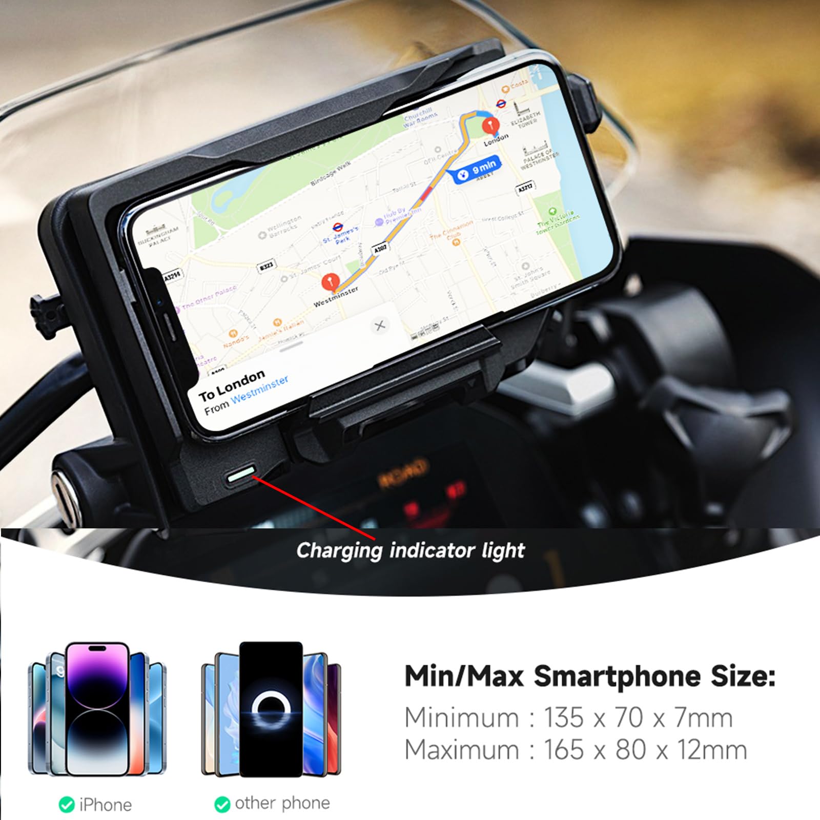 RUNNING PANTHER Motorcycle Phone Mount - 15W Wireless Charger & USB-C Fast Charging, Waterproof Phone Holder for BMW R1200GS/R1250GS/ADV/S1000XR/F750GS/F850GS - Perfect for GPS Navigation & Adventure Riding