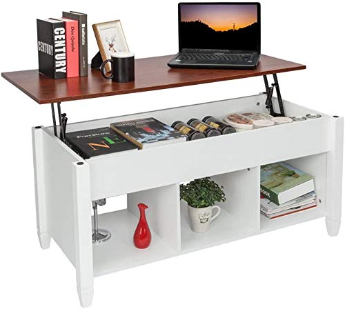 Upgraded Lift Top Coffee Table with Hidden Storage - Thick Wood End Table, Modern Classic Living Room Furniture for Small Spaces (White) - Perfect for Storing Magazines, Remotes & Living Room Essentials