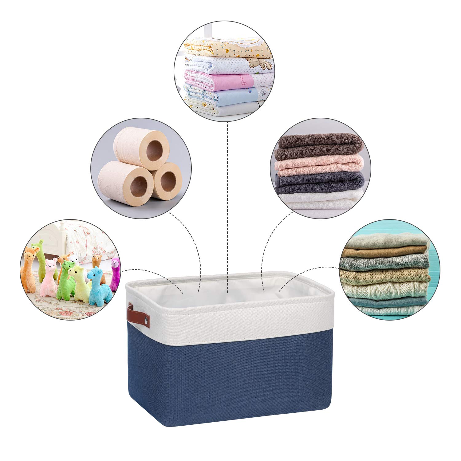 Univivi 4-Piece Large Foldable Fabric Storage Baskets with Handles & Hard Bottom (15x10.5x9.5 Inch) - Closet Organizer Bins for Shelves, Bedroom, Nursery & Office - Blue Home Organization Storage Solutions