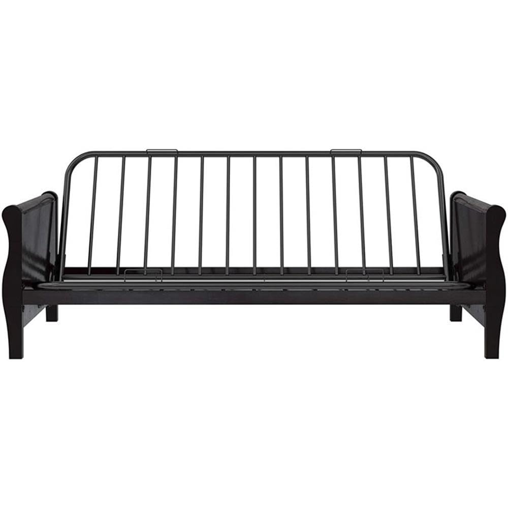 Pemberly Row Espresso Wood Futon Frame with Storage - Space-Saving Sleeper Sofa for Small Apartments, Guest Rooms & Dorm Living