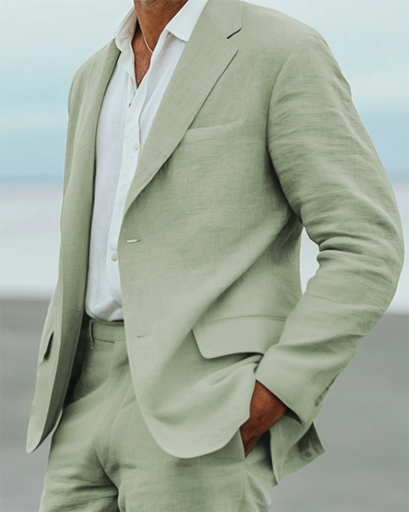 100% Linen Men's Sage Green Suit Set - 2 Piece Formal Wear | Breathable Summer Business Attire & Wedding Outfit