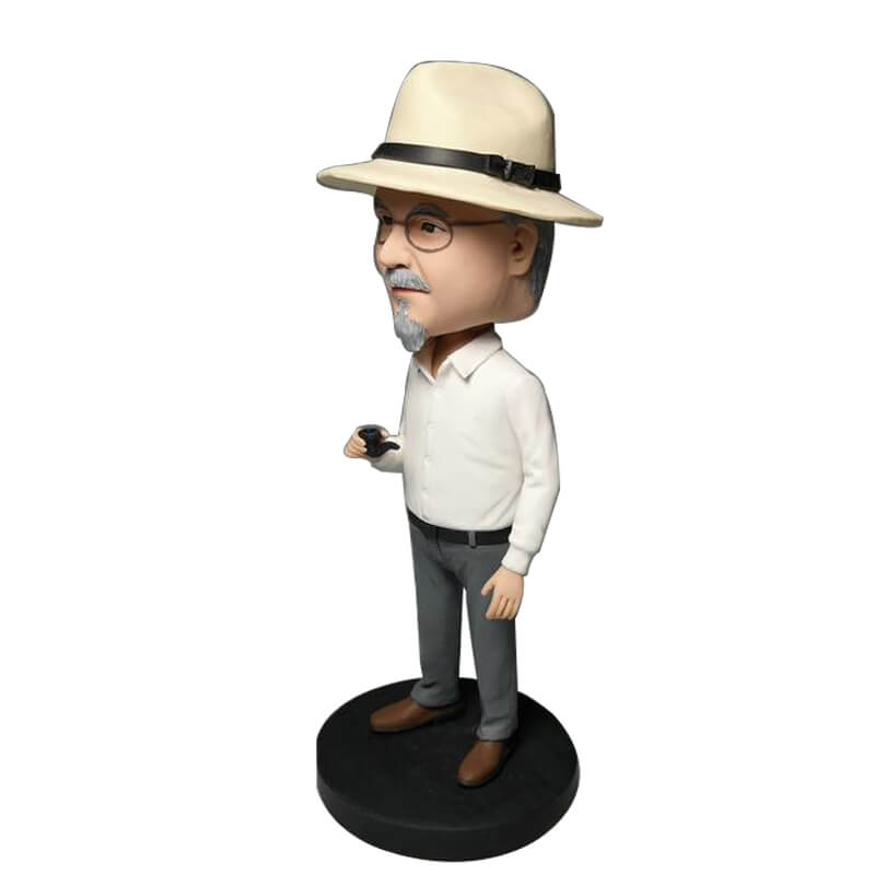 Custom Father with Pipe Bobblehead - Personalized Dad Figurine Gift for Birthday, Father's Day - Unique Home & Office Desk Decoration for Dad Lovers