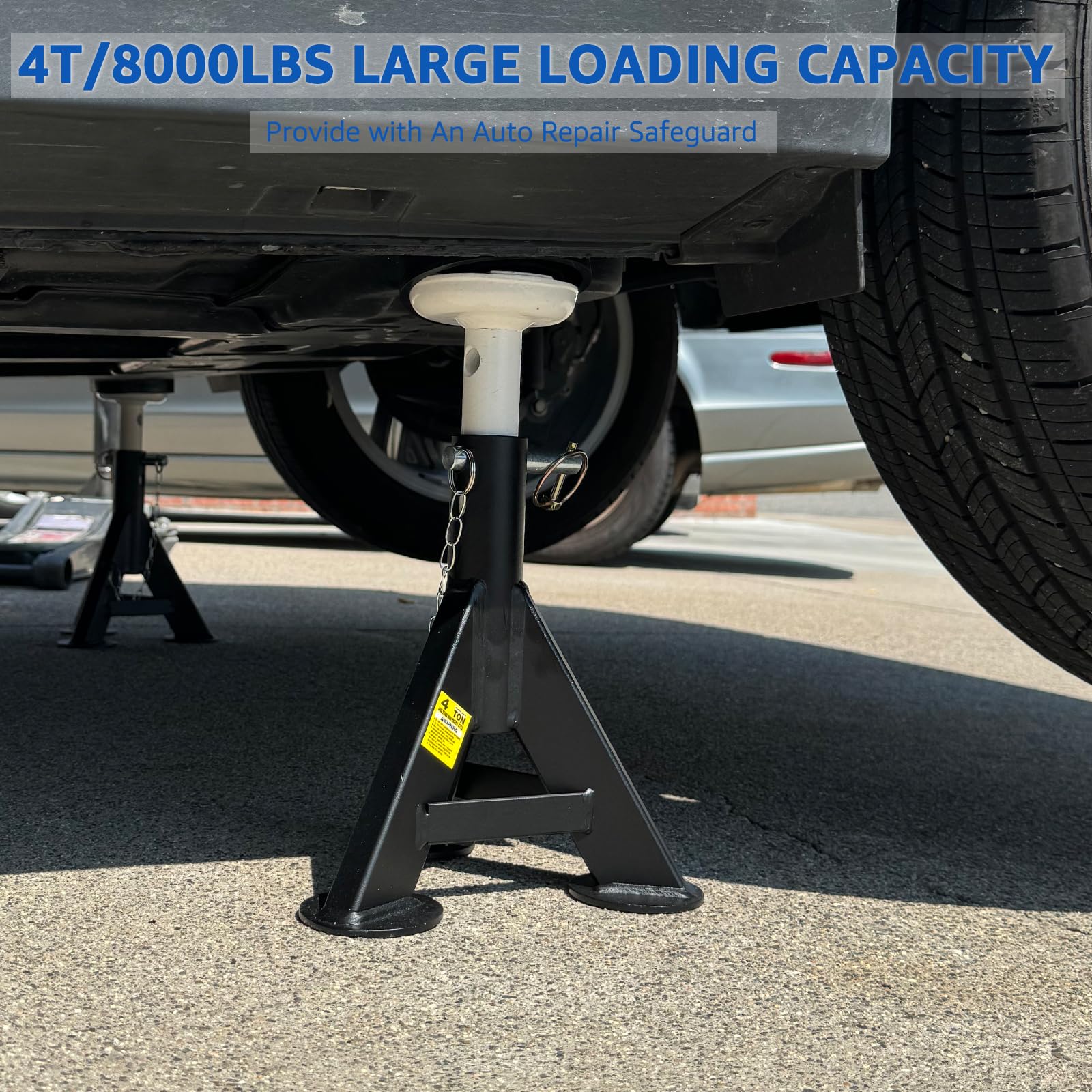 HKTE 4 Ton Heavy Duty Jack Stands - Low Profile Design with Security Locking Pins, 8000 lbs Capacity (2 Pack) - Perfect for Car Repair, Vehicle Maintenance & Garage Safety