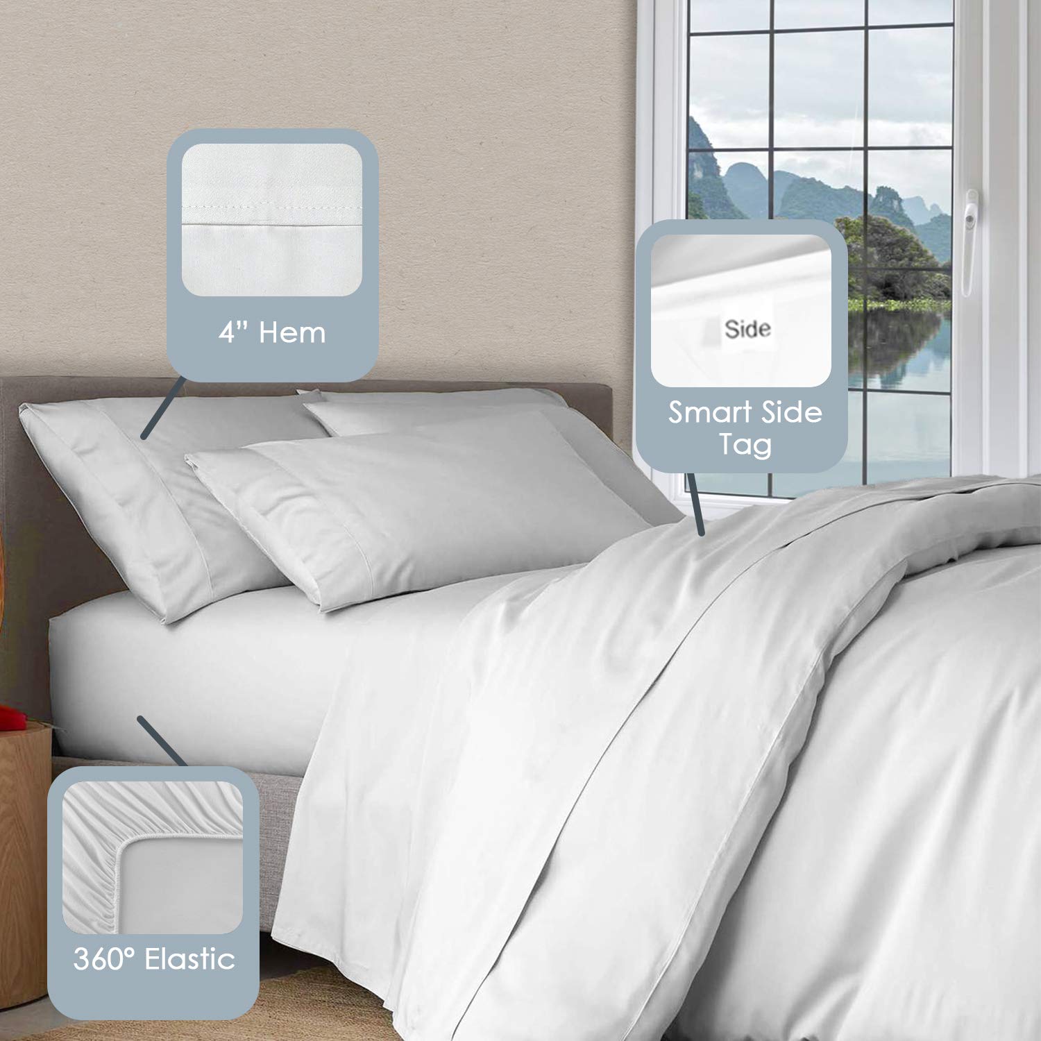 Pizuna Pure 100% Luxury Cotton Queen Size Sheet Set - 1000 Thread Count Long Staple Cotton, 15