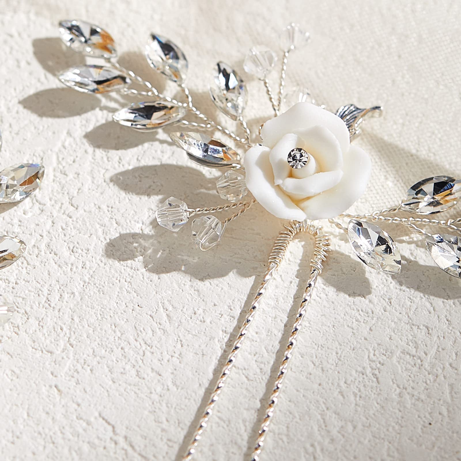 AW BRIDAL 2-Piece White Floral Hair Clips Set - Rhinestone Wedding Hair Combs & Pins for Brides, Bridesmaids & Women (Silver) | Perfect for Weddings, Proms & Special Occasions