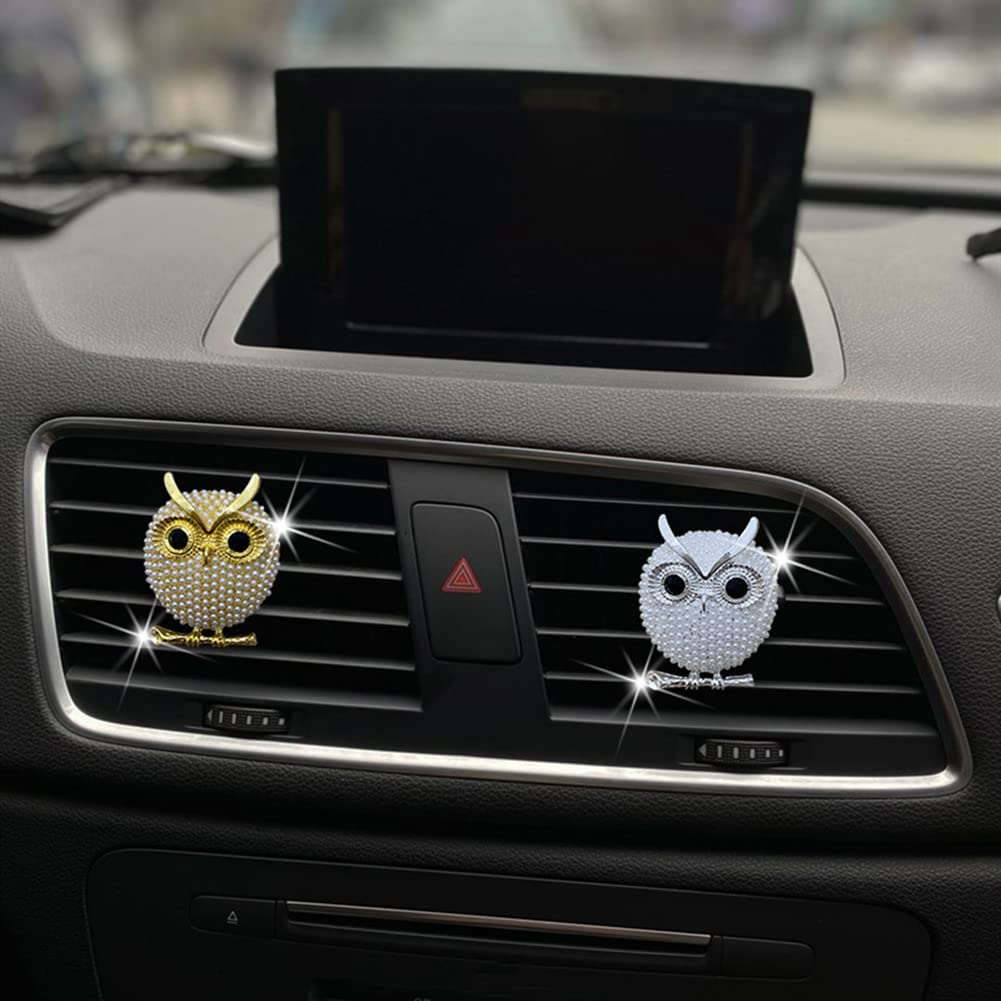 Owl Car Vent Clip Charm - Zcargel Bling Pearl Car Perfume Clip, Glamorous Car Air Freshener & Interior Decoration Accessories for Women | Perfect for Daily Commute, Road Trips & Gift Giving