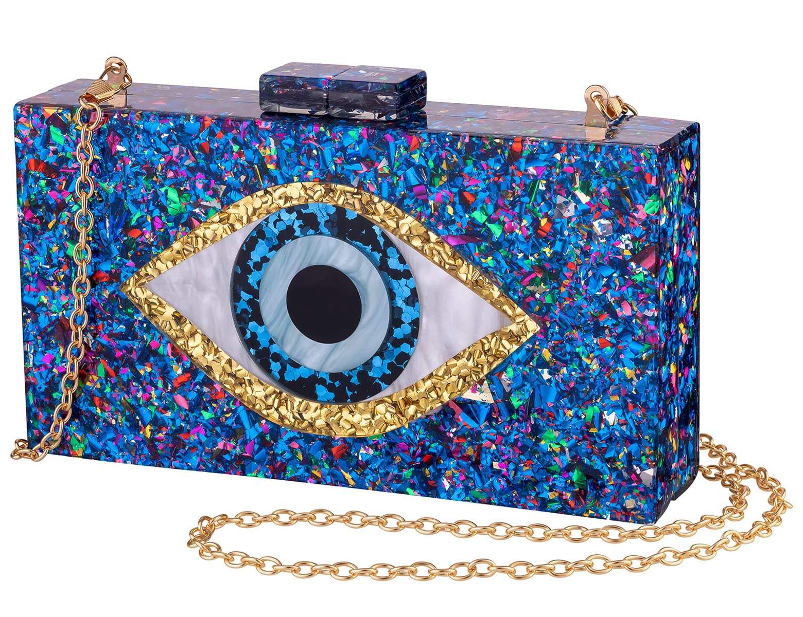 LETODE Women's Evil Eye Acrylic Clutch Purse - Glitter Evening Bag with Chain, Shoulder & Crossbody Strap - Perfect for Parties, Weddings & Night Out