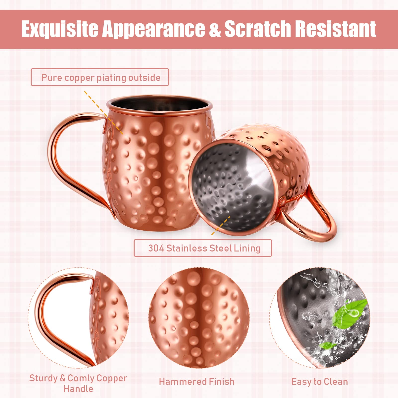 24-Piece Moscow Mule Mug Set - 12oz Rose Gold Stainless Steel Copper Plated Cups with Hammered Finish, Tarnish Resistant for Cocktails, Iced Coffee & Wedding Gifts - Perfect for Home Bars, Parties & Holiday Entertaining