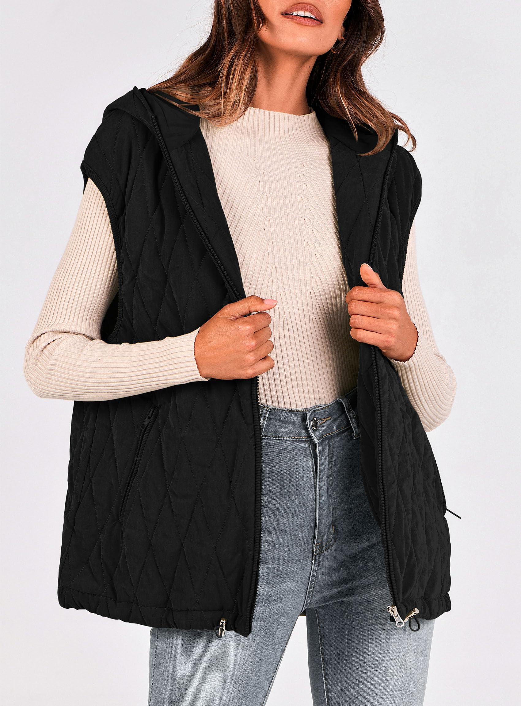 PRETTYGARDEN Women's Sleeveless Hooded Zip-Up Vest Jacket - Lightweight Fall Spring Outerwear for Casual Wear, Layering & Outdoor Activities