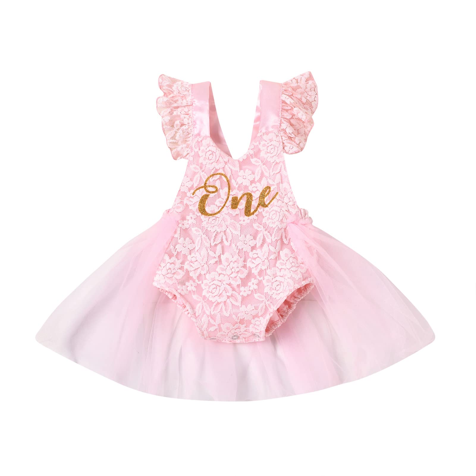 1st Birthday Outfit for Baby Girl - Lace & Tulle Princess Romper Bodysuit | First Birthday Party Dress | Perfect for Photo Shoots & Special Occasions