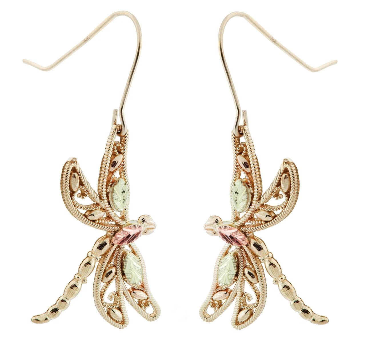 10k Yellow Gold & 12k Rose Green Gold Onyx Dragonfly Earrings | Black Hills Gold Jewelry | Perfect for Weddings, Parties & Gift Giving