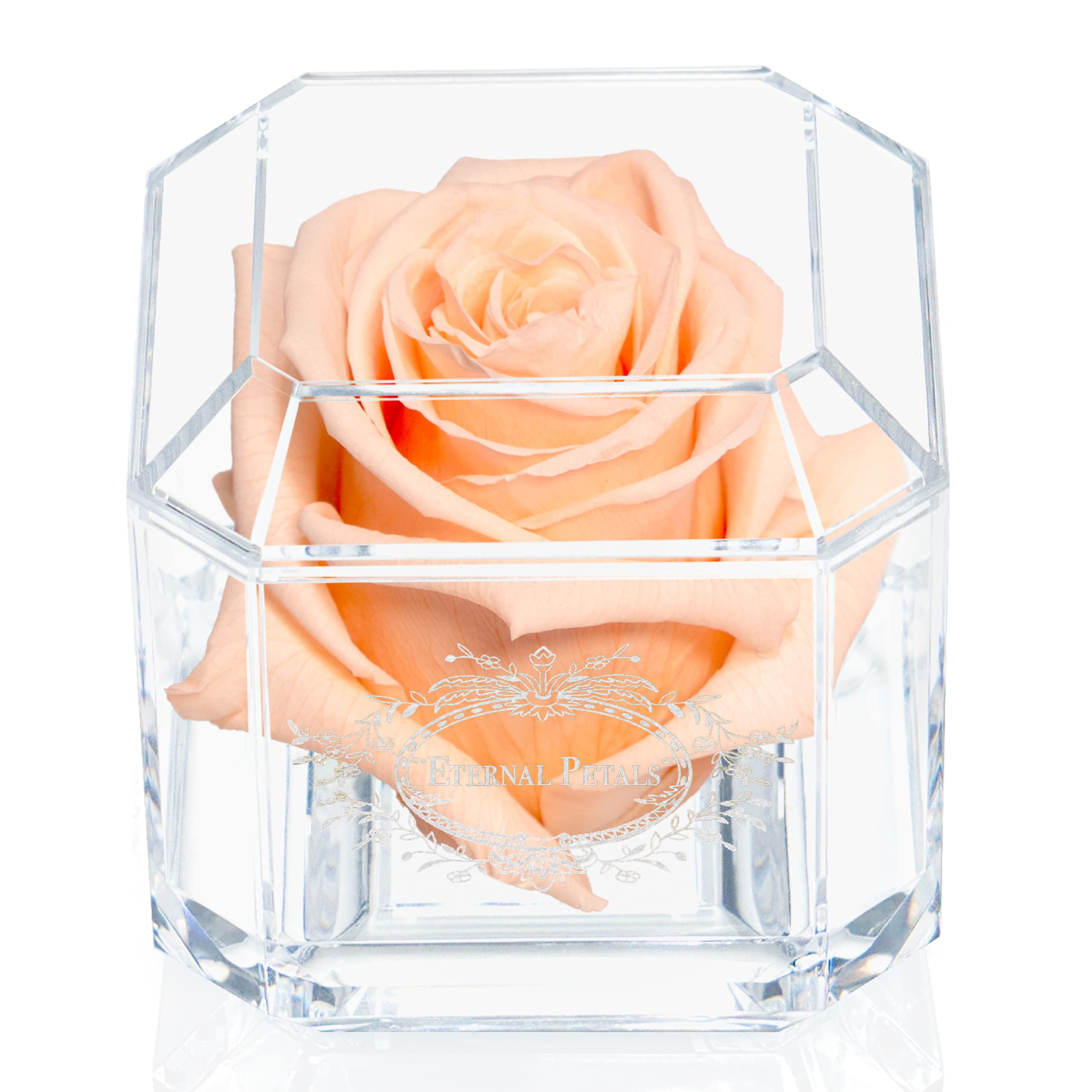 Real Rose That Lasts Over 1 Year - Handcrafted in London - White Gold Solo Rose with Peach Scent - Perfect Anniversary & Wedding Gift - Elegant Home Decor for Living Room, Bedroom & Office - Romantic Centerpiece for Valentine's Day & Special Occasions