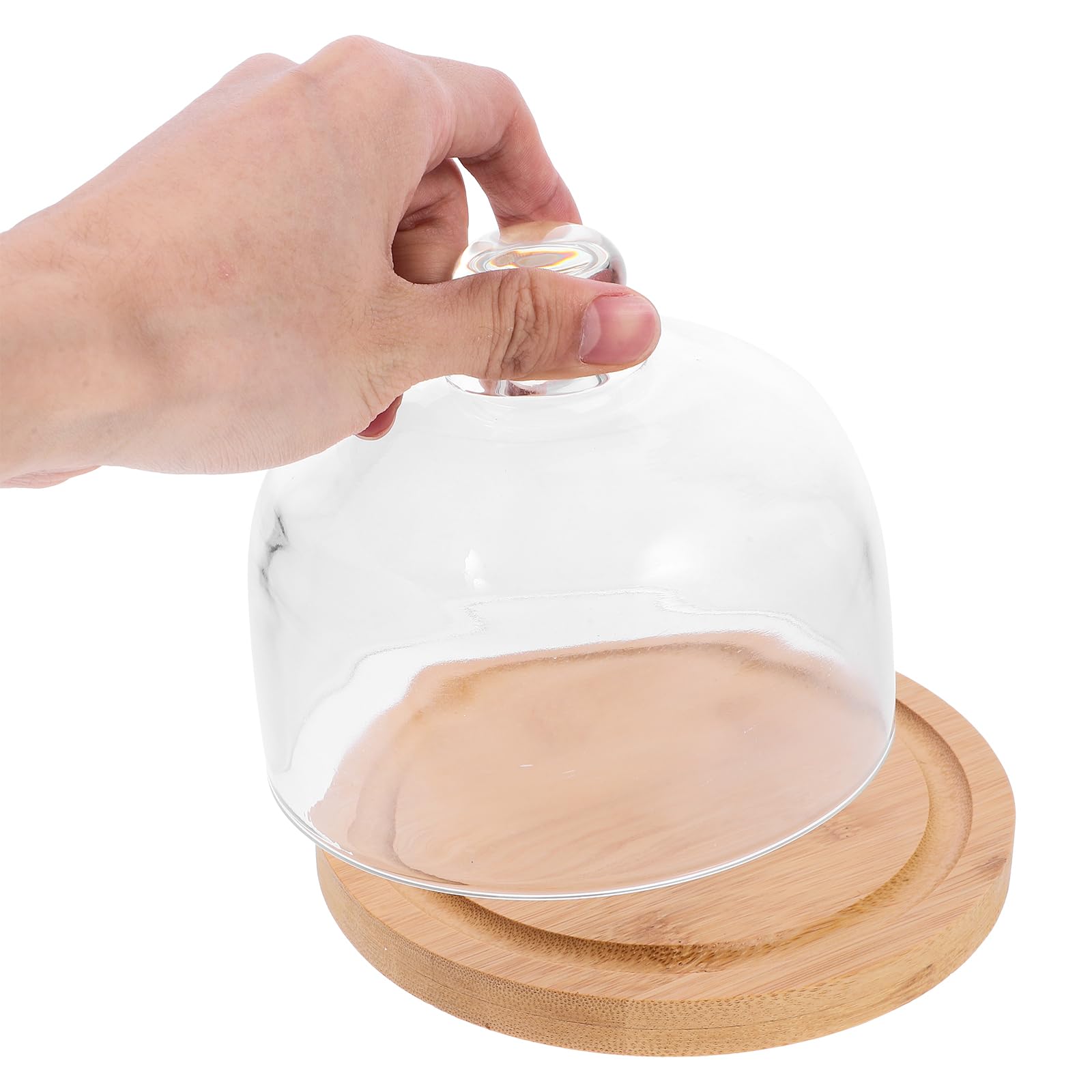 Cabilock 6.5 Inch Wooden Cake Stand with Glass Dome - Round Clear Cloche Dome Cake Plate for Dessert Display - Perfect for Cakes, Pastries, Cheese & Party Food Serving at Weddings, Tea Parties and Bakery Displays
