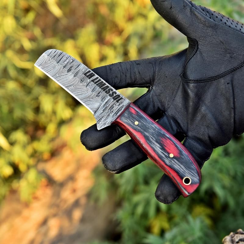 Handmade Damascus Steel Bull Cutter Knife - Custom Cowboy Knife with Leather Sheath | Hunting, Camping & Outdoor Survival Gear
