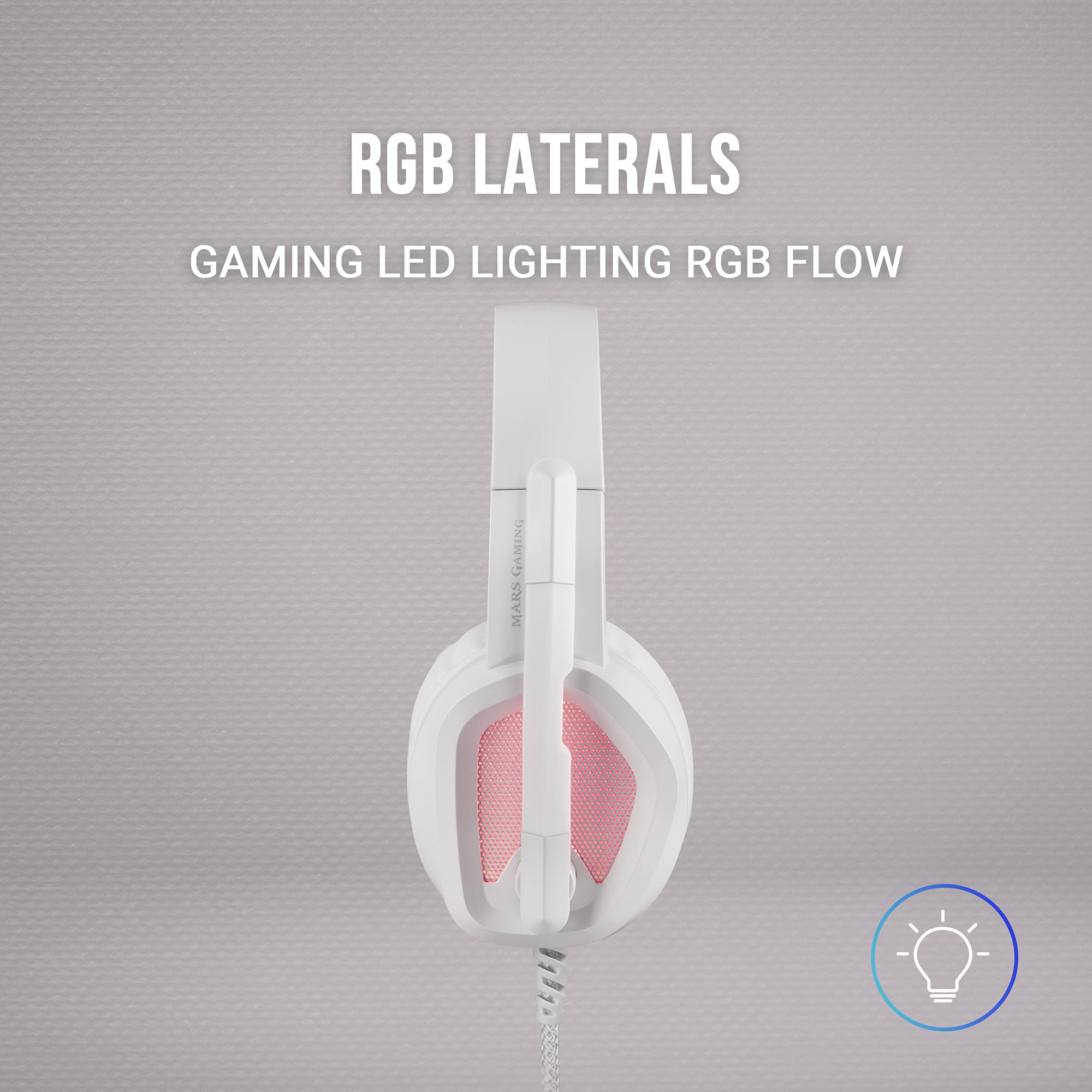 Mars Gaming MH320W White RGB Gaming Headset with Neodymium Magnets, Detachable Mic & Control Box - Perfect for PC, PS4, Xbox Gaming & Live Streaming