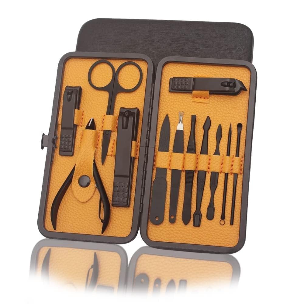 Premium Stainless Steel Manicure Set - 12-Piece Nail Clippers, Scissors, Grooming Kit with Acne Needle & Blackhead Tools in Leather Travel Case | Perfect for Home, Travel, Salon & Professional Nail Care