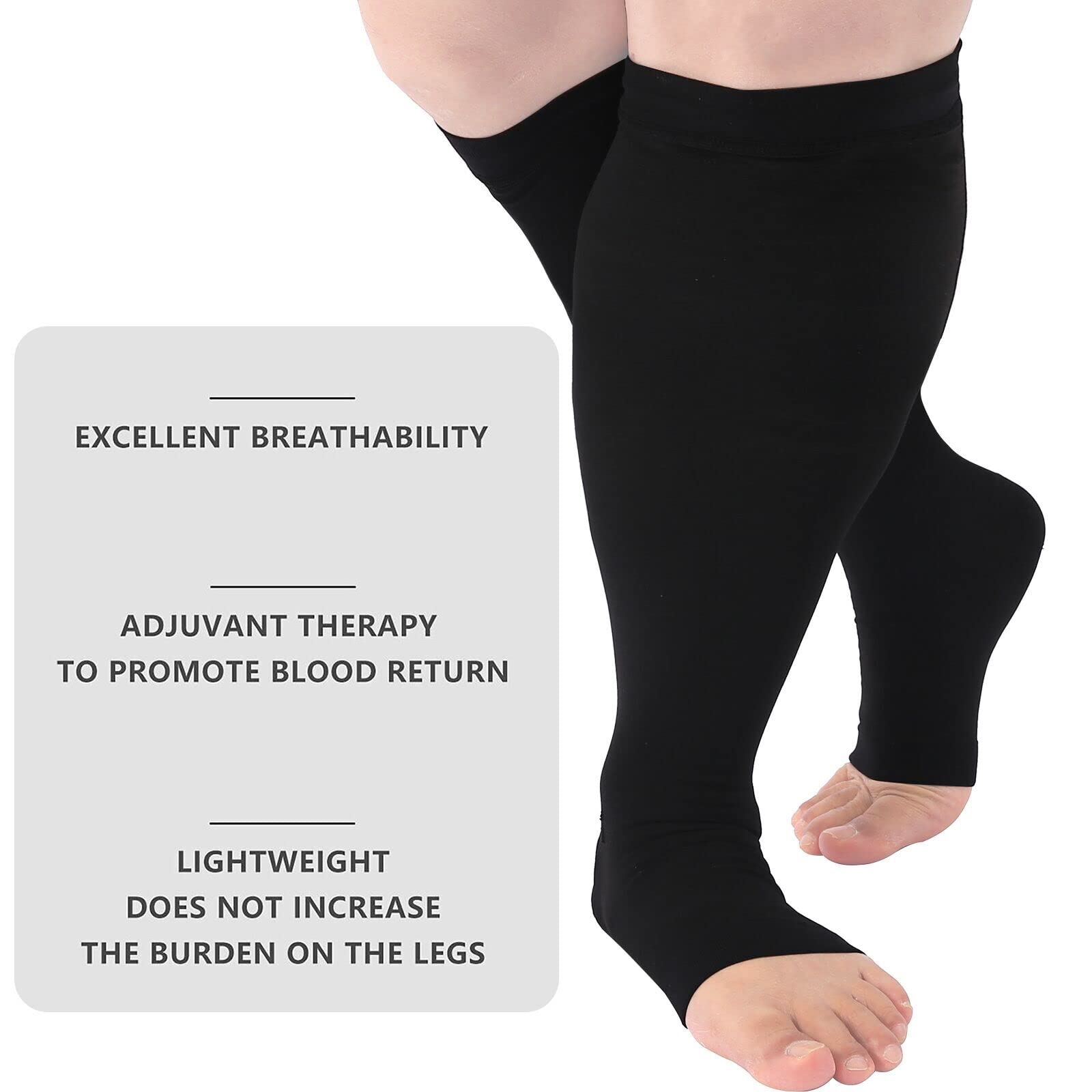 **Toeless Compression Socks for Women & Men - Wide Calf Open Toe Support Socks 20-30 mmHg - Plus Size 7XL - Knee High Medical Pro Black - Improve Circulation & Reduce Swelling - Perfect for Travel, Running & Recovery**