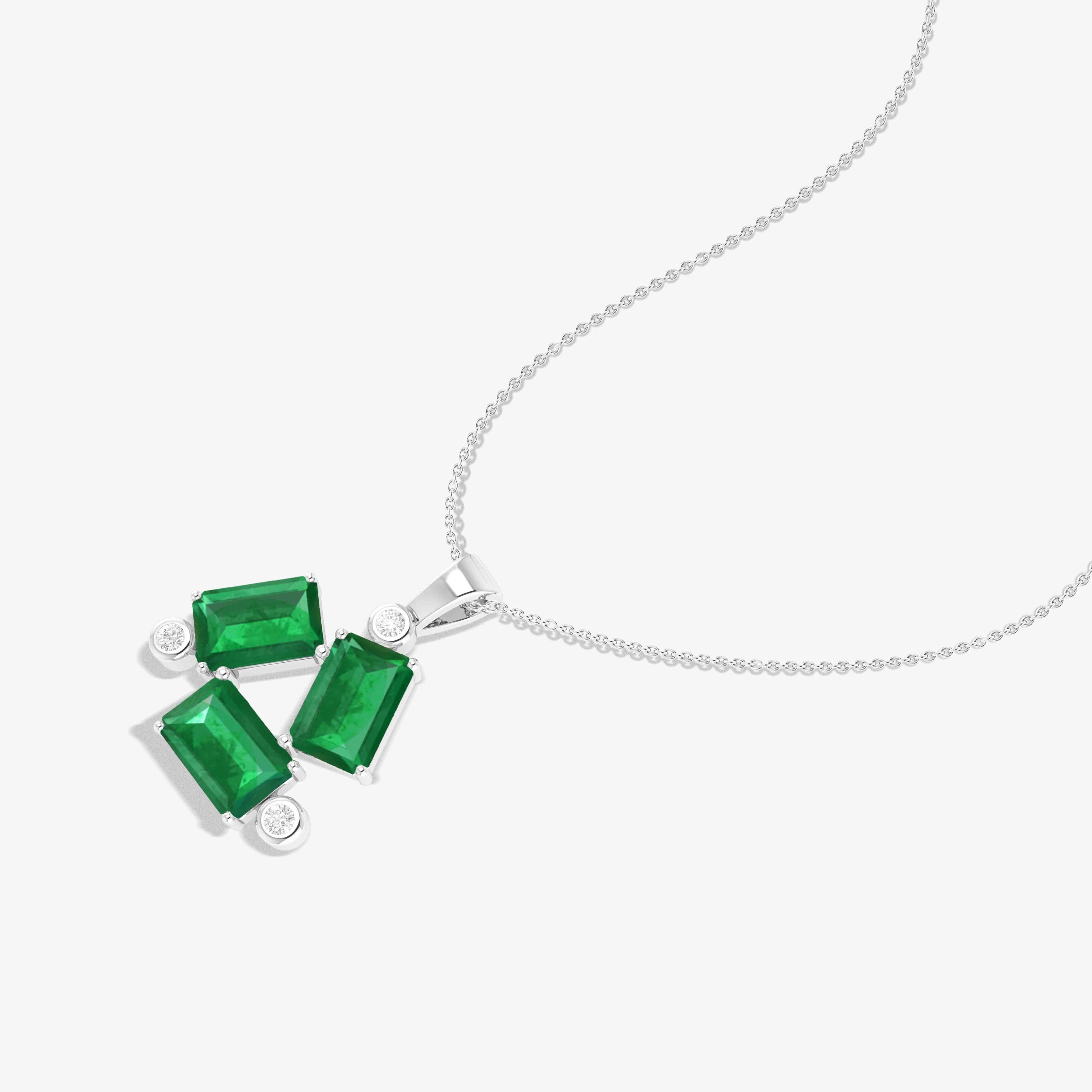 Emerald Baguette Gemstone Charm Pendant Necklace - Elegant Green Stone Jewelry for Women - Perfect for Weddings, Anniversaries & Special Occasions