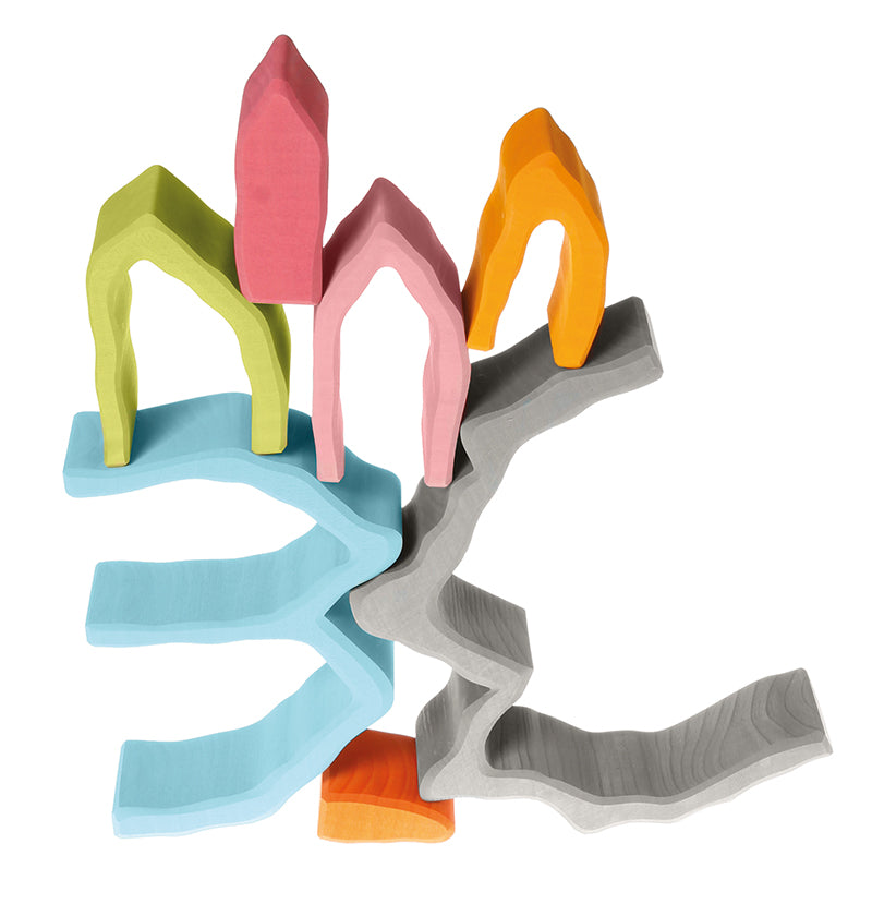 Grimm's Wooden Cave Arch Stacker - Montessori Educational Toy for Kids, Natural Wooden Stacking Blocks for Toddlers - Perfect for Early Learning, Sensory Play, and Home Decor