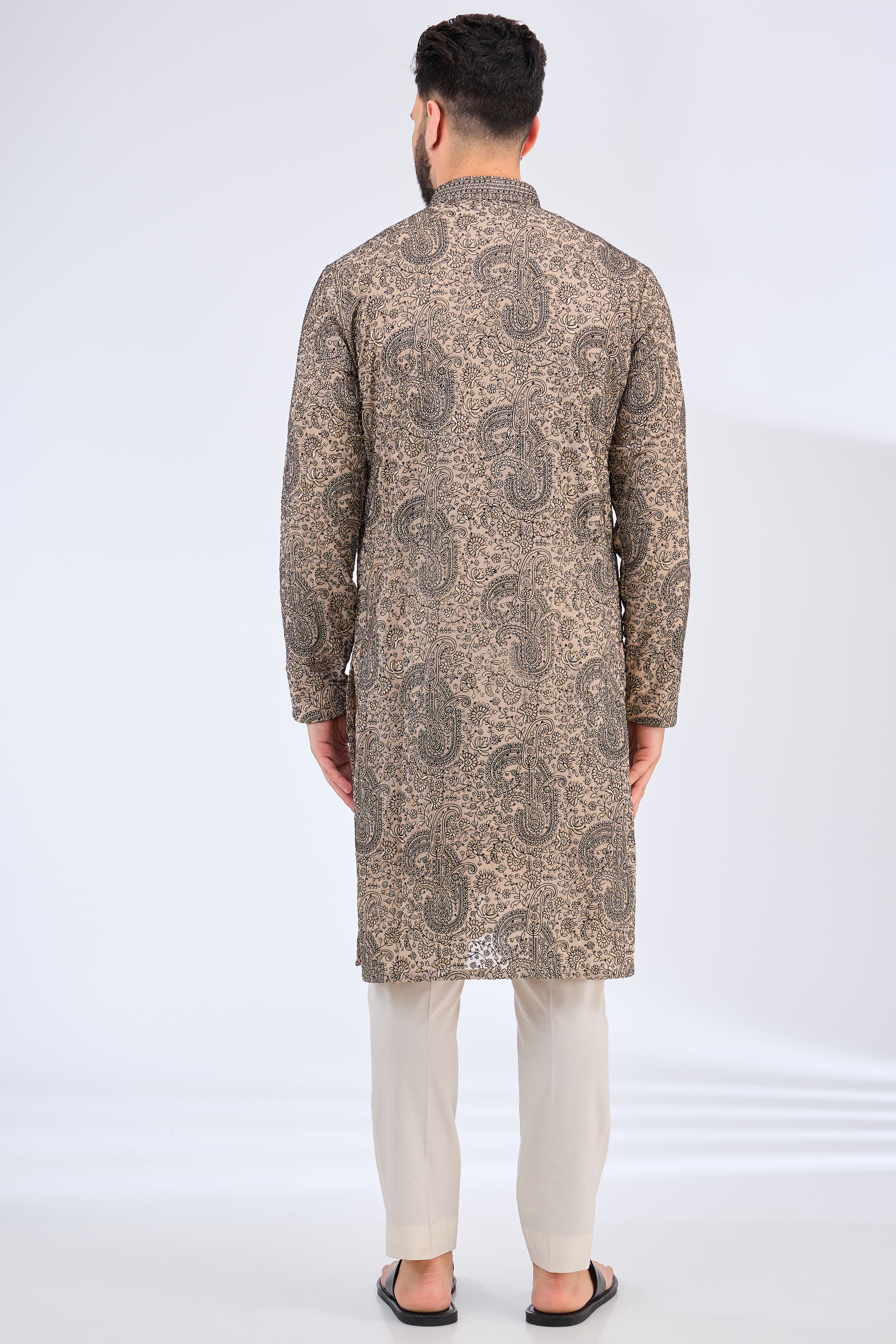 Exquisite Paisley Embroidered Kurta with Intricate Neckline - Elegant Indian Ethnic Wear for Festivals, Weddings & Special Occasions