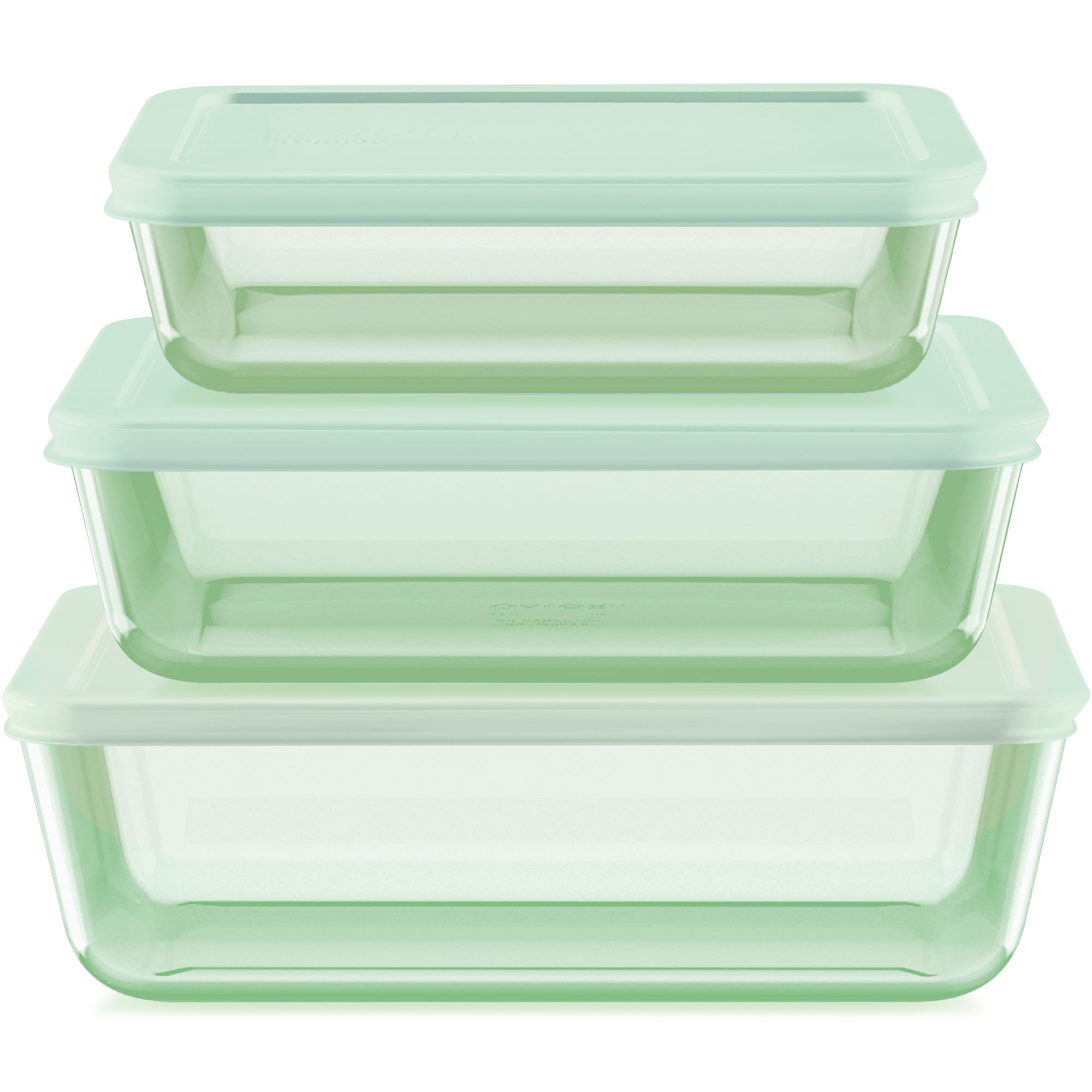 Pyrex Year of Color (3-Pack) Tinted Glass Food Storage Containers Set - 3, 6 & 11 Cup BPA-Free Meal Prep Containers with Lids, Dishwasher & Microwave Safe, Green - Perfect for Leftovers, Meal Prepping & Refrigerator Organization