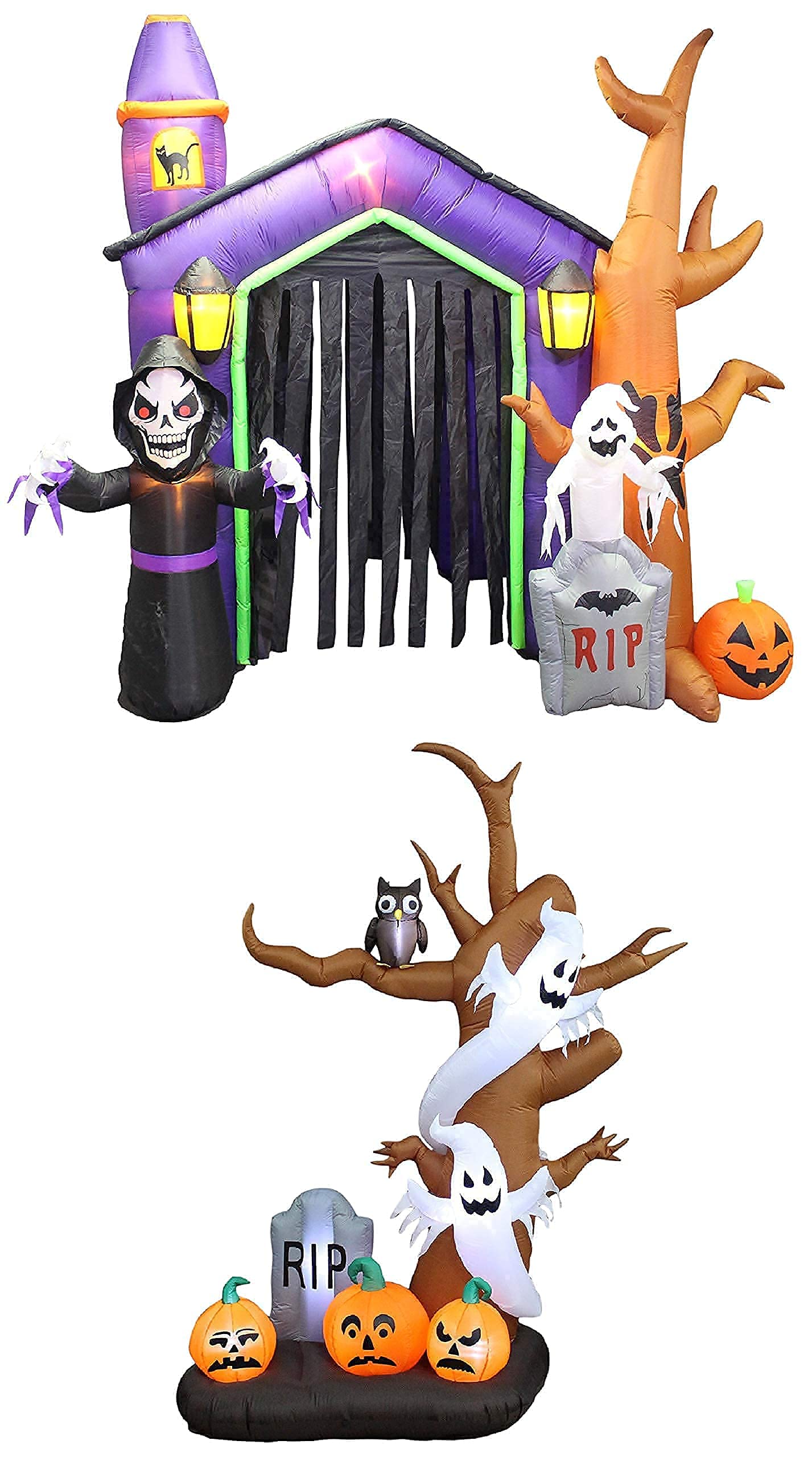Giant 8.5FT Inflatable Haunted House & 9FT Ghost Tree Halloween Decorations Set - Outdoor/Indoor Party Decor with LED Lights for Yard, Haunted Trail, or Spooky Home Decor