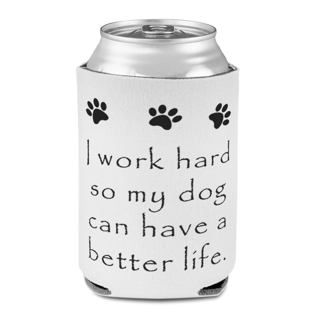 Insulated Can Sleeves for Drinks - Motivational 'I Work Hard My Dog' Design, Scuba Foam Beverage Coolers for Beer, Soda & Energy Drinks - Perfect for Office, Parties, BBQs & Outdoor Activities