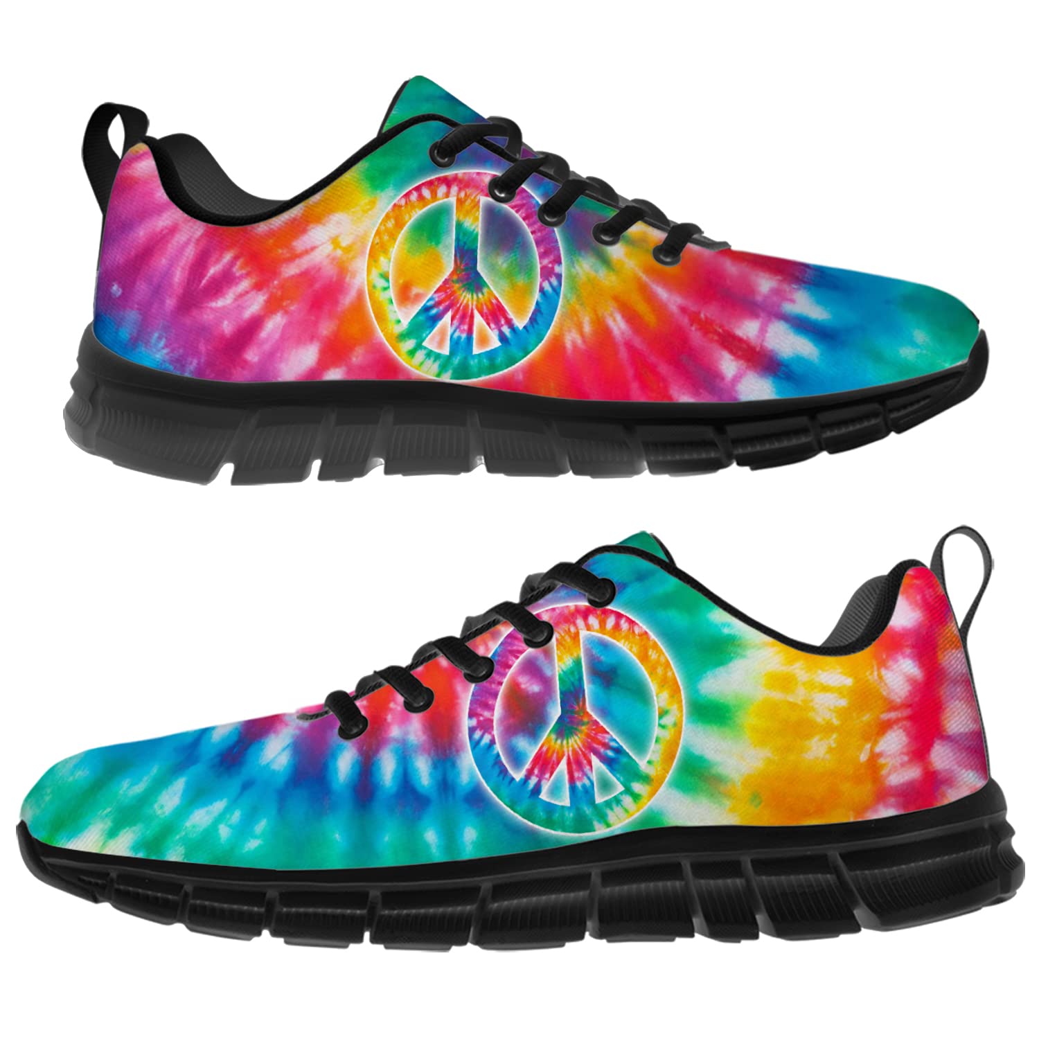 Women's Tie Dye Peace Sign Sneakers - 3D Printed Fashion Mesh Running Shoes for Women & Girls | Comfortable Personalized Casual Shoes | Perfect Gift for Family & Friends | Ideal for Running, Walking & Daily Wear | Women's Size 11, Men's Size 9.5