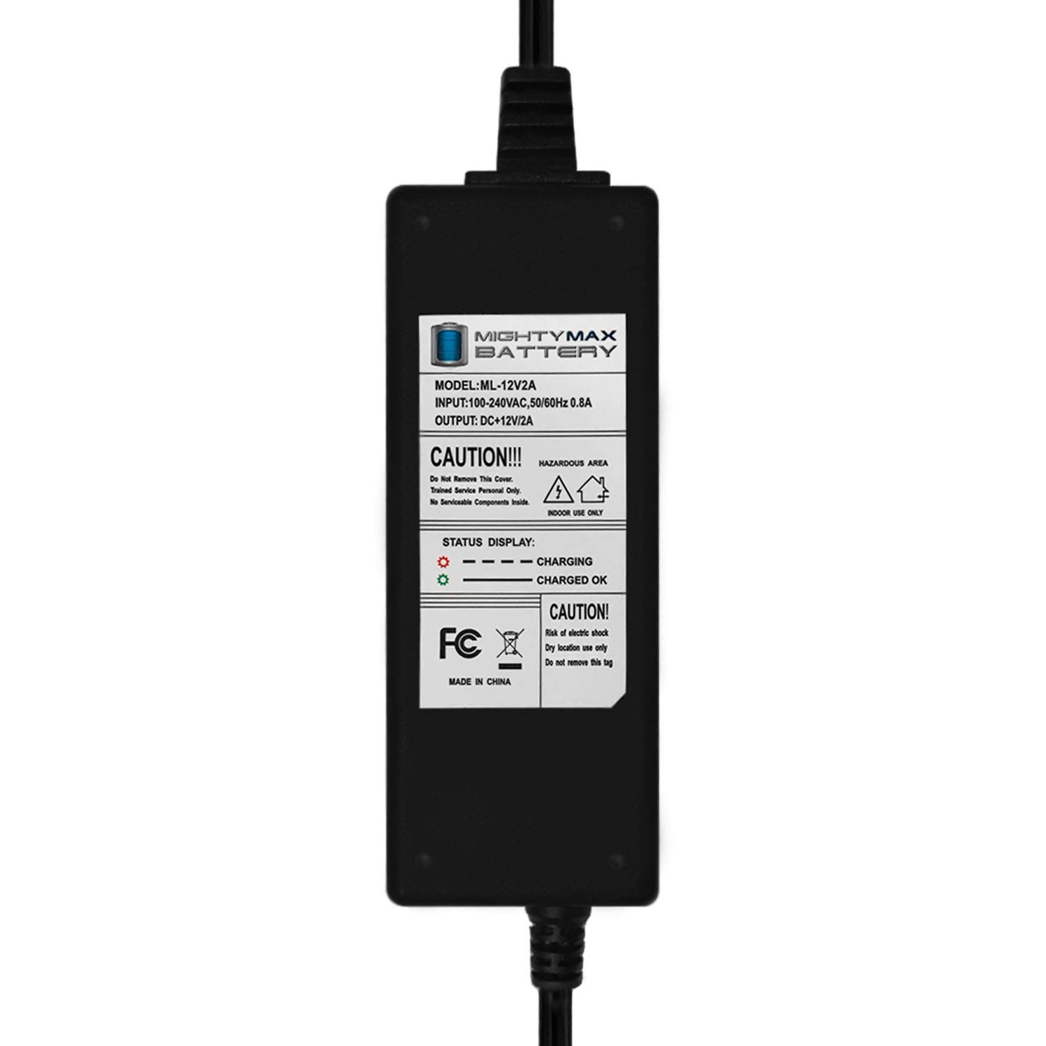 Mighty Max 12V 2A Battery Charger & Maintainer for 12V 5AH ELK-1250 Battery - Perfect for Marine, RV, Motorcycle and Power Sports Battery Maintenance